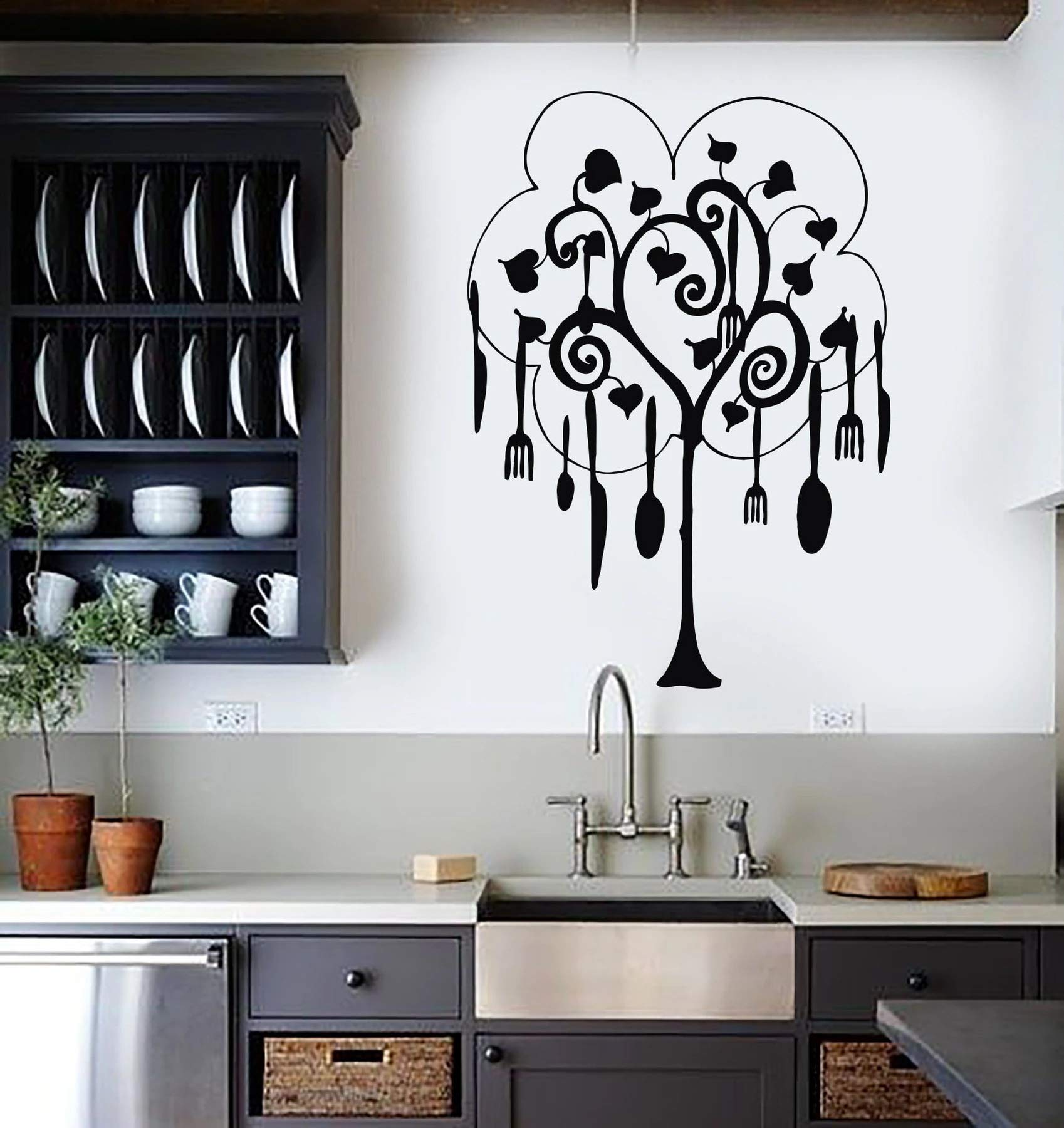 VVWV Kitchen Wall Decoration Tree Restaurant Wall Sticker Oil Proof Waterproof Decal Sticker for Kitchen Hotel Bakery (30.00 X 3