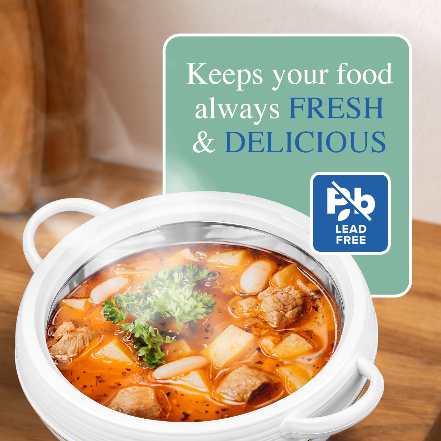 Tmvel Ambiente Food Warmer Hot Pot Set Of Insulated Casseroles 1.2 1.6 And 2.5 Litre (White)