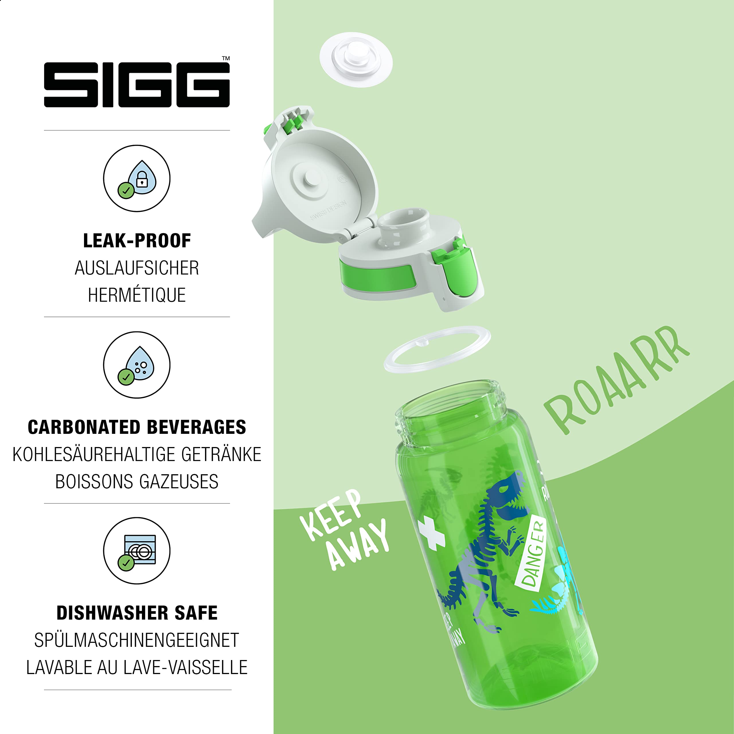 Sigg - Kids Water Bottle - Viva One Jurassica - Suitable For Carbonated Beverages - Leakproof - Dishwasher Safe - Bpa Free - Spo