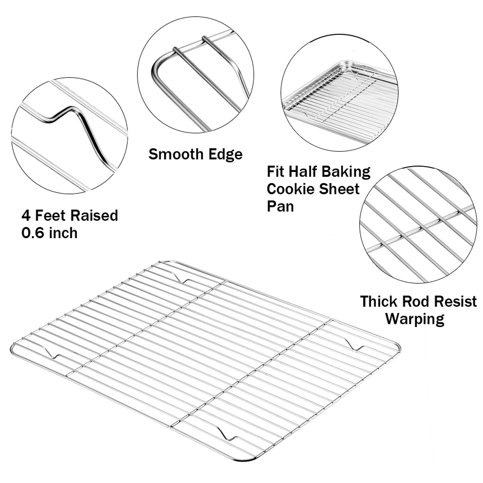 P&P Chef Baking Rack Set Of 4, Stainless Steel Wire Racks For Cooling Baking Cooking Drying, Rectangle 15.3''X11.25''X0.6'', Non