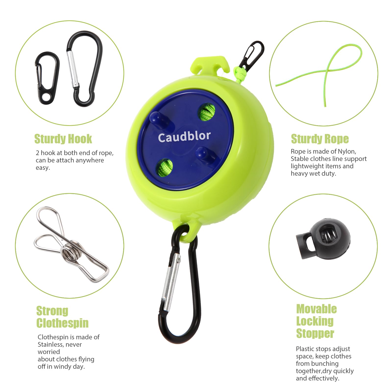 Portable Travel Clothesline Cord, Caudblor Adjustable 33Ft Camping Clothes Line, Laundry Drying Rope For Hotel Trip, Cruise, Out