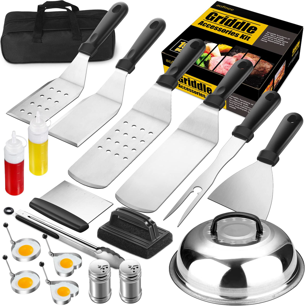 Griddle Accessories Kit, 19 Pcs Flat Top Grill Accessories Set For Blackstone And Camp Chef, Griddle Tools Set With Basting Cove