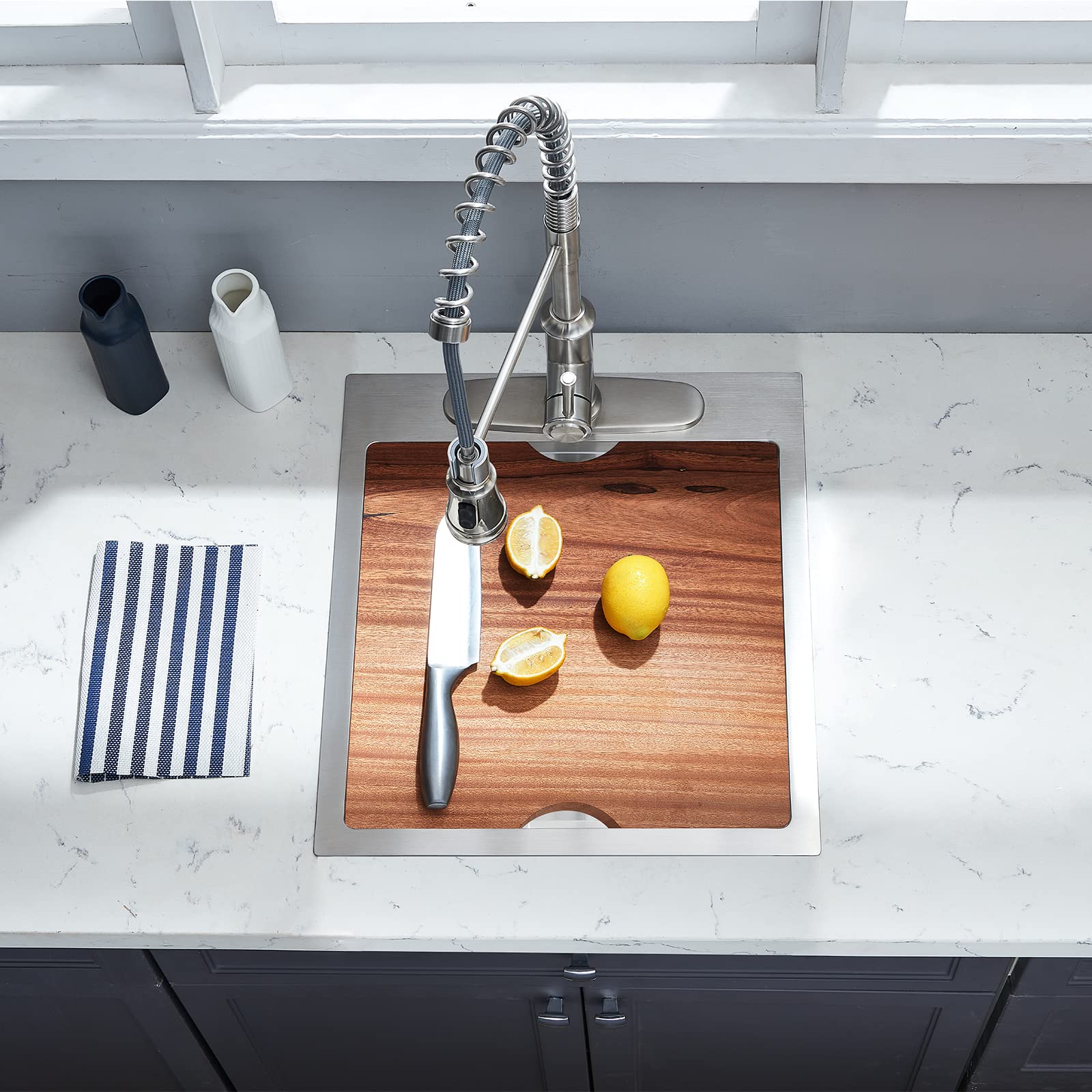 EcoChannels Kitchen Sink  17 x 19 Inch Drop-in Bar Sink Stainless Steel Topmount Kitchen Sink Single Bowl Workstation Sink