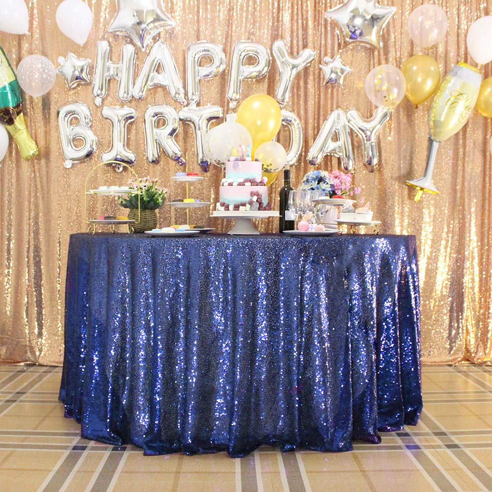 Jyflzq Navy Blue Sequin Tablecloth 108 Round Sparkly Drape Table Cloths Table Cover Overlay For Wedding Birthday Party Baby Brid