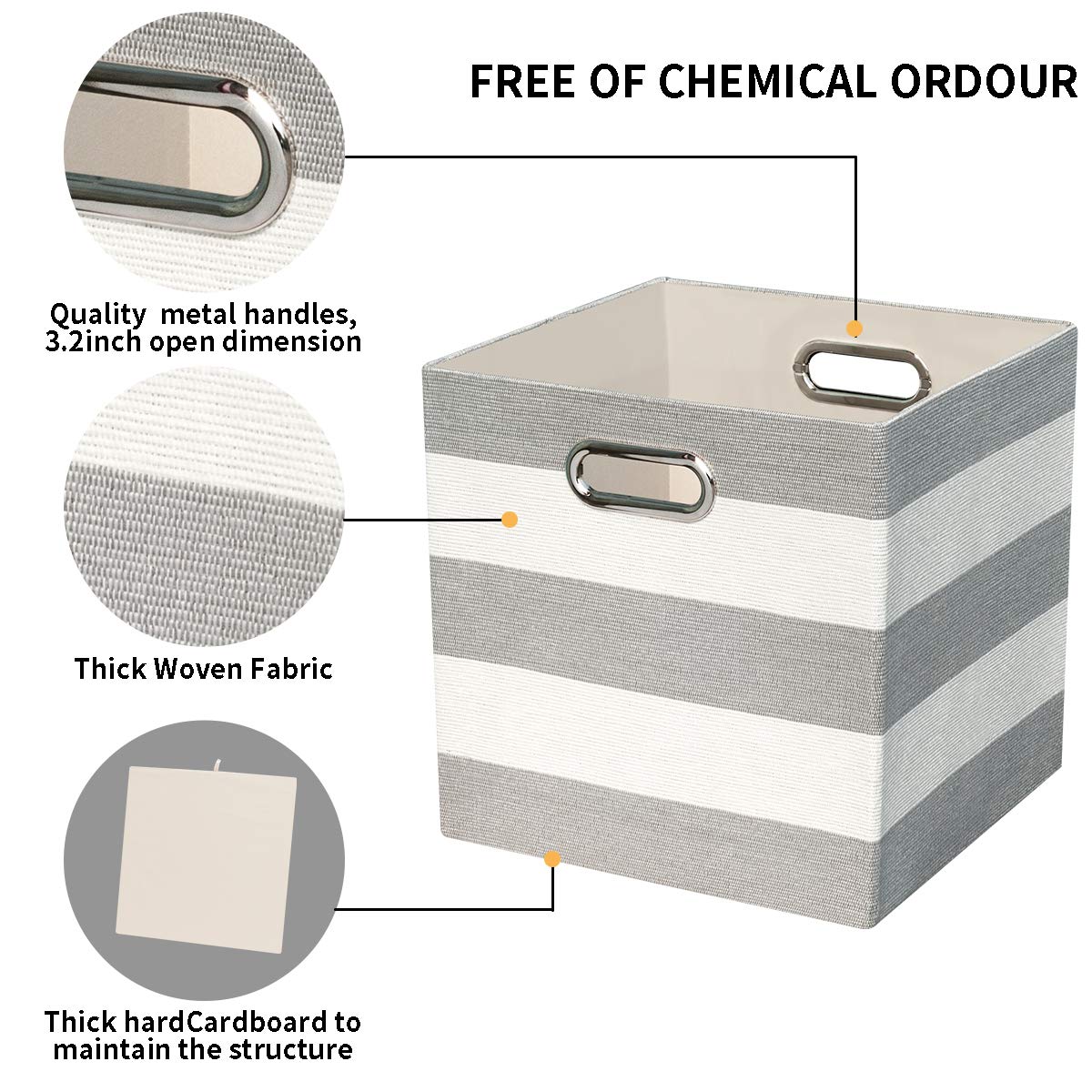 Posprica 3X Thicker Storage Bins Storage Cubes 11?11 Collapsible Storage Boxes Containers Organizer Baskets for Nursery Office Closet Shelf - 4pcs  Grey-white Striped
