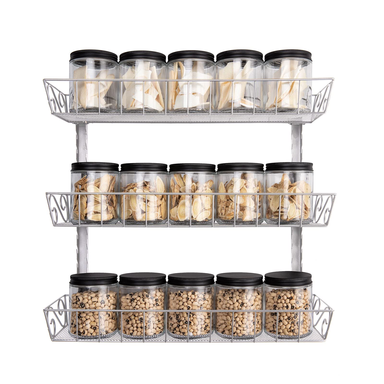 SWOMMOLY Adjustable Wall Mount Spice Rack, 3-Tier Dual-use (Multi-use) Organizer, Silver