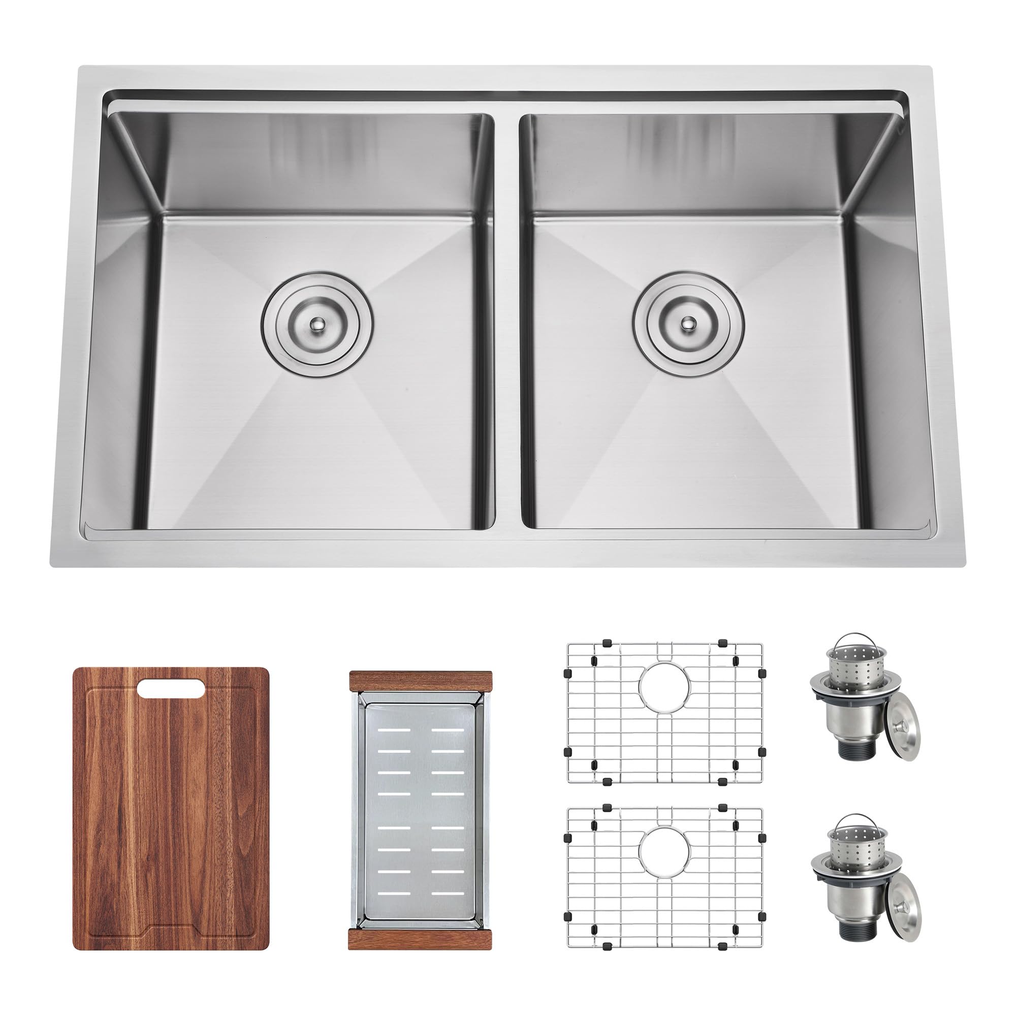Joviprime 32 Inch Undermount 50/50 Double Bowl Kitchen Sink Workstation 16 Guage Stainless Steel Undermount Rectangular Deep Kit
