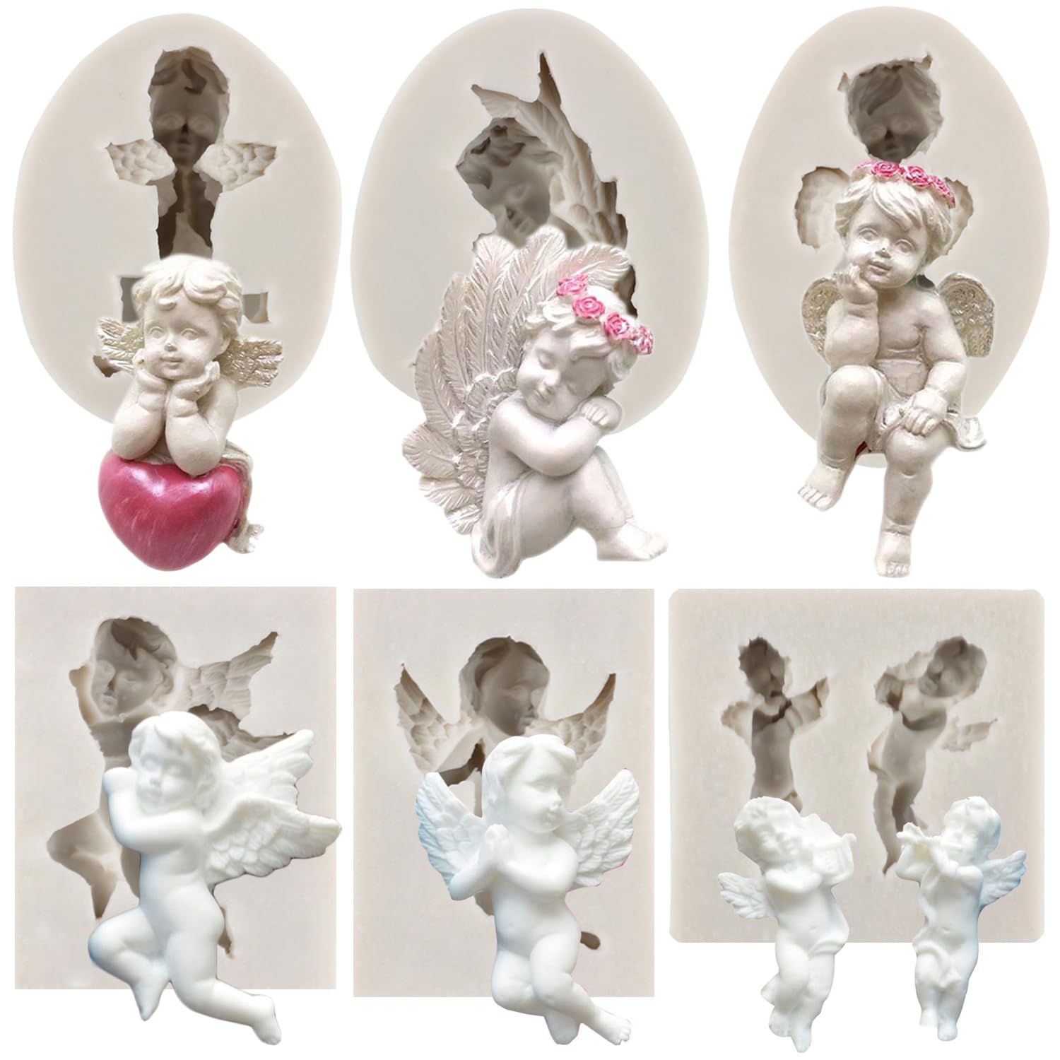 Mypracs Angel Baby Silicone Fondant Molds Cupid Candy Molds For Baby Shower Cake Decoration Cupcake Topper Chocolate Gum Paste P