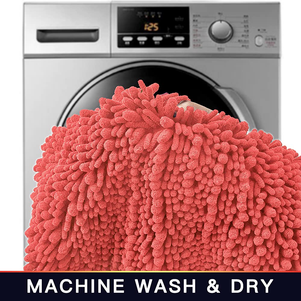 Walensee Bathroom Rug 2 Pieces Set Non Slip Bath Mat (17X24 Plus 20X32 Inch Living Coral) Water Absorbent Super Soft Shaggy Chen
