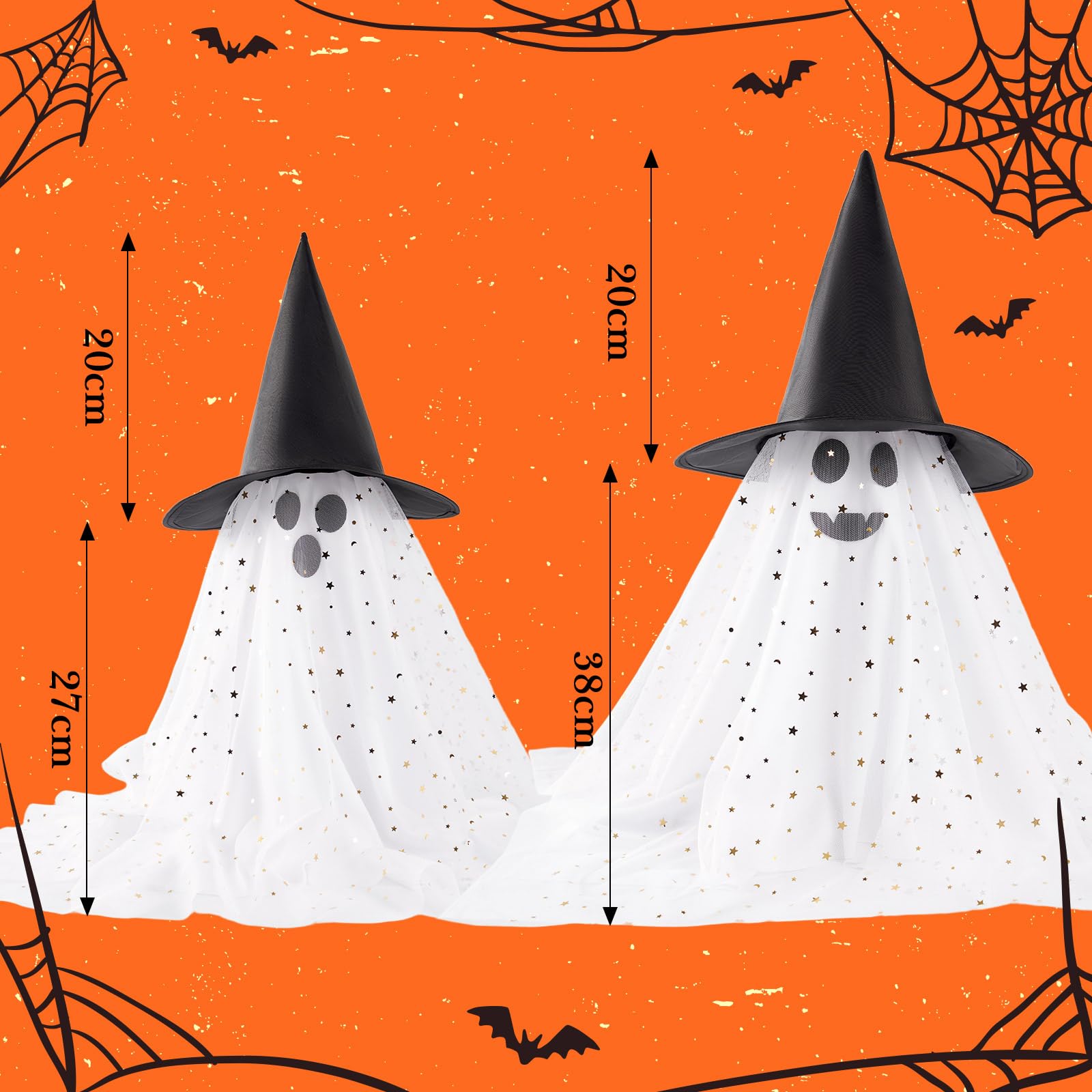 2Pcs Halloween Ghosts Decorations Indoor - Light Up Ghost Crafts with Sequined Netting, Cute Halloween Party Decorations, Spooky