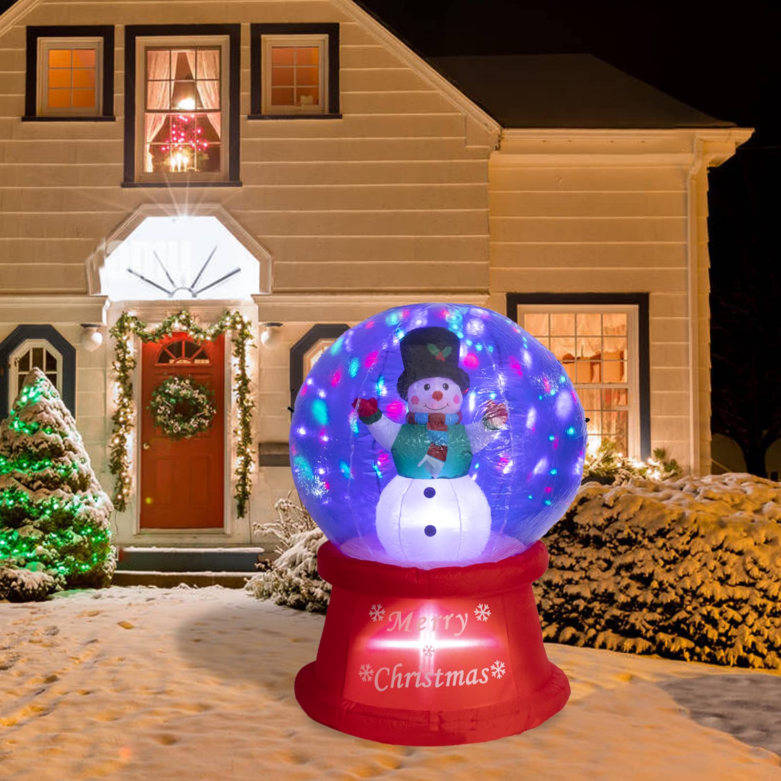 Afirst 5FT Christmas Inflatable Snow Globe Yard Decoration with LED Lights, Polyester, Holiday Patio Lawn Party Decor