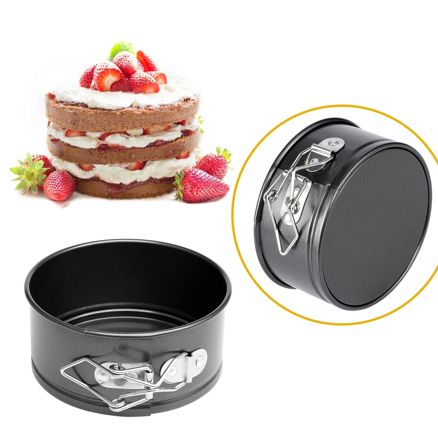Hiware 4-Inch Mini Springform Pan Set - 4 Piece Small Nonstick Cheesecake Pan For Mini Cheesecakes, Pizzas And Quiches