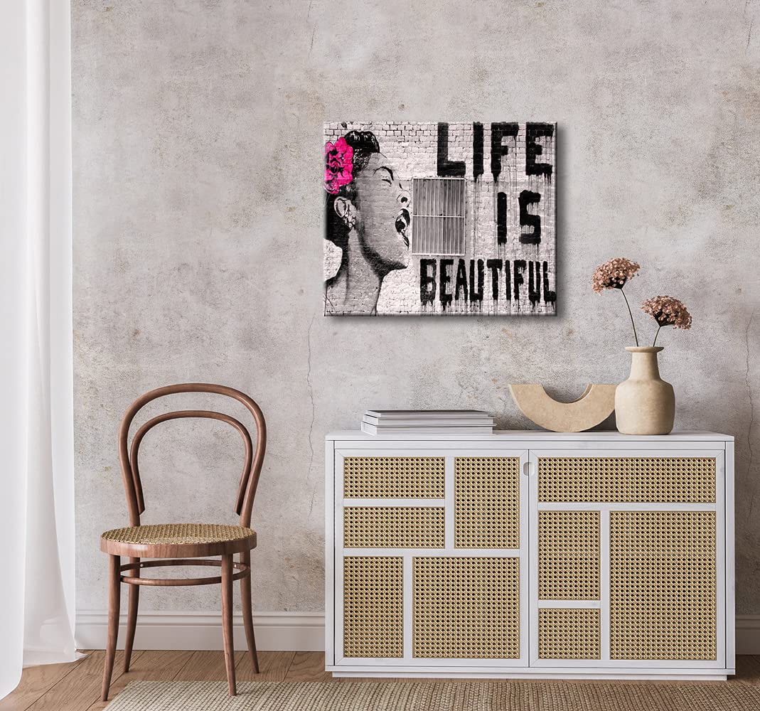 Wieco Art Abstract Giclee Canvas Prints Wall Art Ready To Hang For Kitchen Home Office Decor Banksy Life Is Beautiful Large Mode