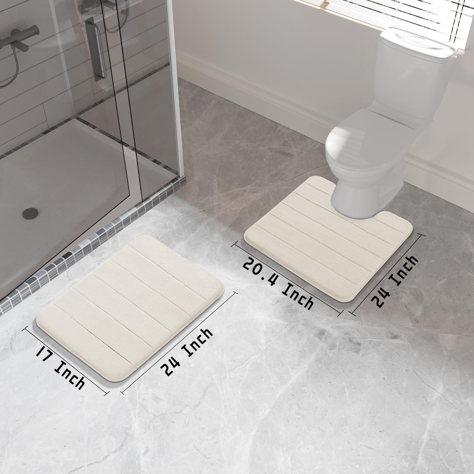 Yimobra Memory Foam Bath Mat Set, 2 Piece Soft Bathroom Rugs,17X24 And 24X20.4 U-Shaped Bathroom Rug, Toilet Mat, Water Absorpti