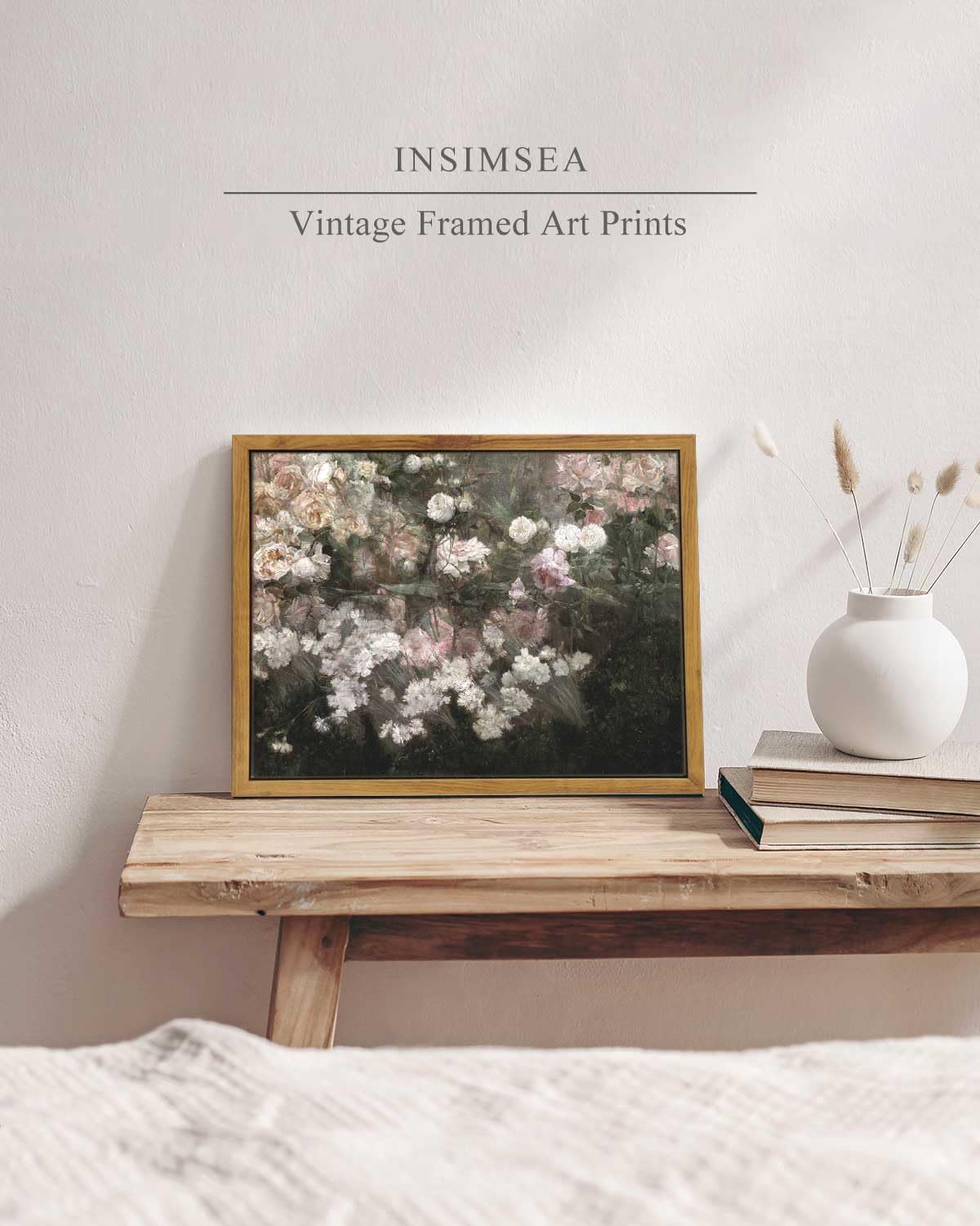 Insimsea Framed Canvas Wall Art Vintage Decor, Country Wall Art Home Decor, Garden In May Flower Wall Art Aesthetic Room Decor,