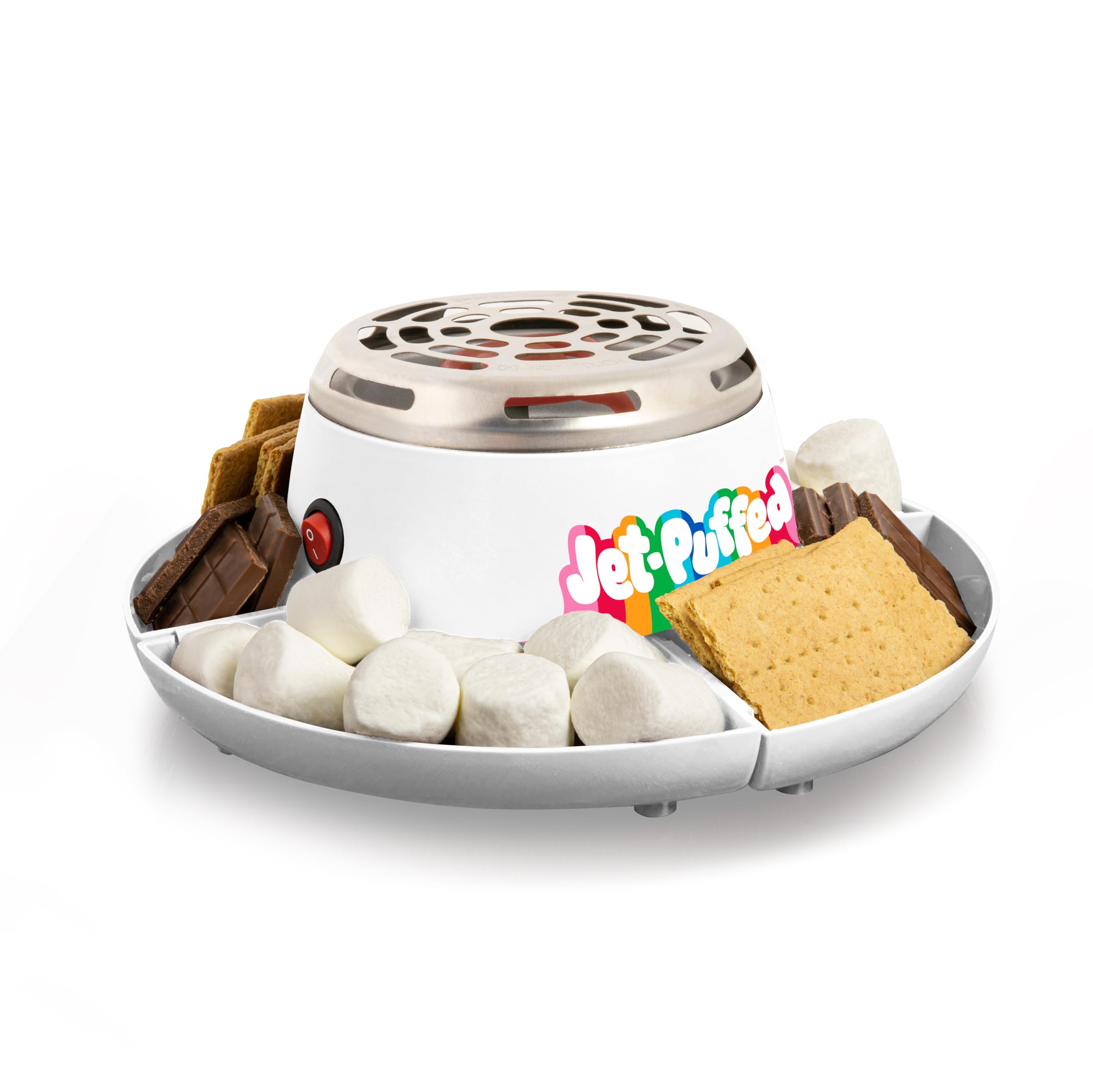 Nostalgia Jet-Puffed Tabletop Indoor Electric S'Mores Maker - Smores Kit With Marshmallow Roasting Sticks And 4 Compartment Tray