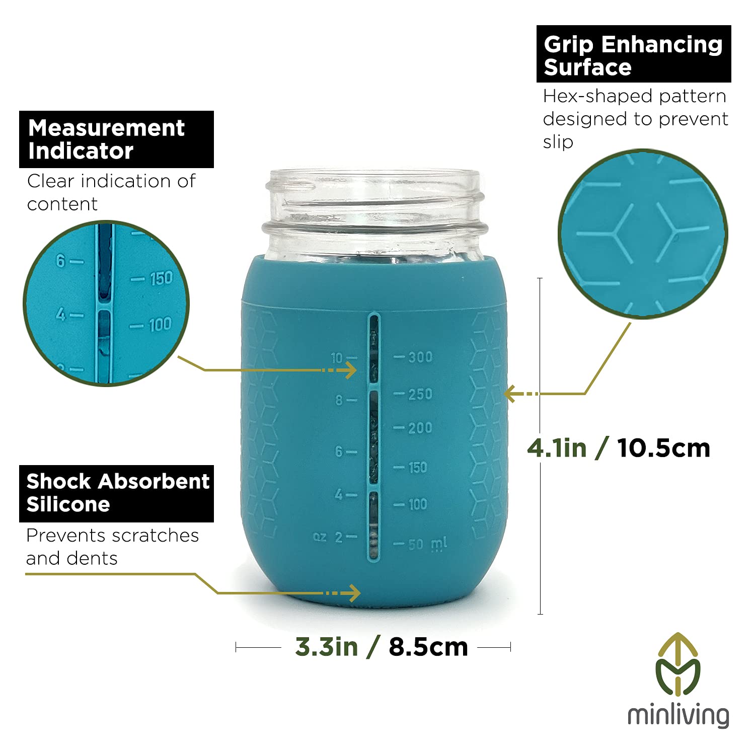 Minliving Silicone Mason Jar Sleeves, Cup Holder 5 Pack Value Combo Anti-Slip Protection - Fits 16Oz Regular Mouth Jelly Canning