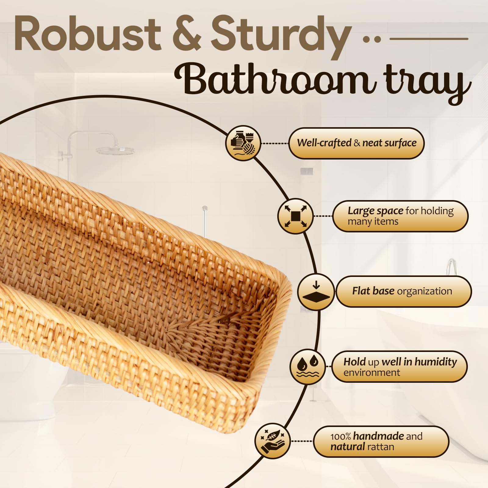 16'' Rattan Toilet Tank Basket Rectangle - Large Space For Storage, Tightly Woven & Natural Color, Used Like Long Toilet Basket