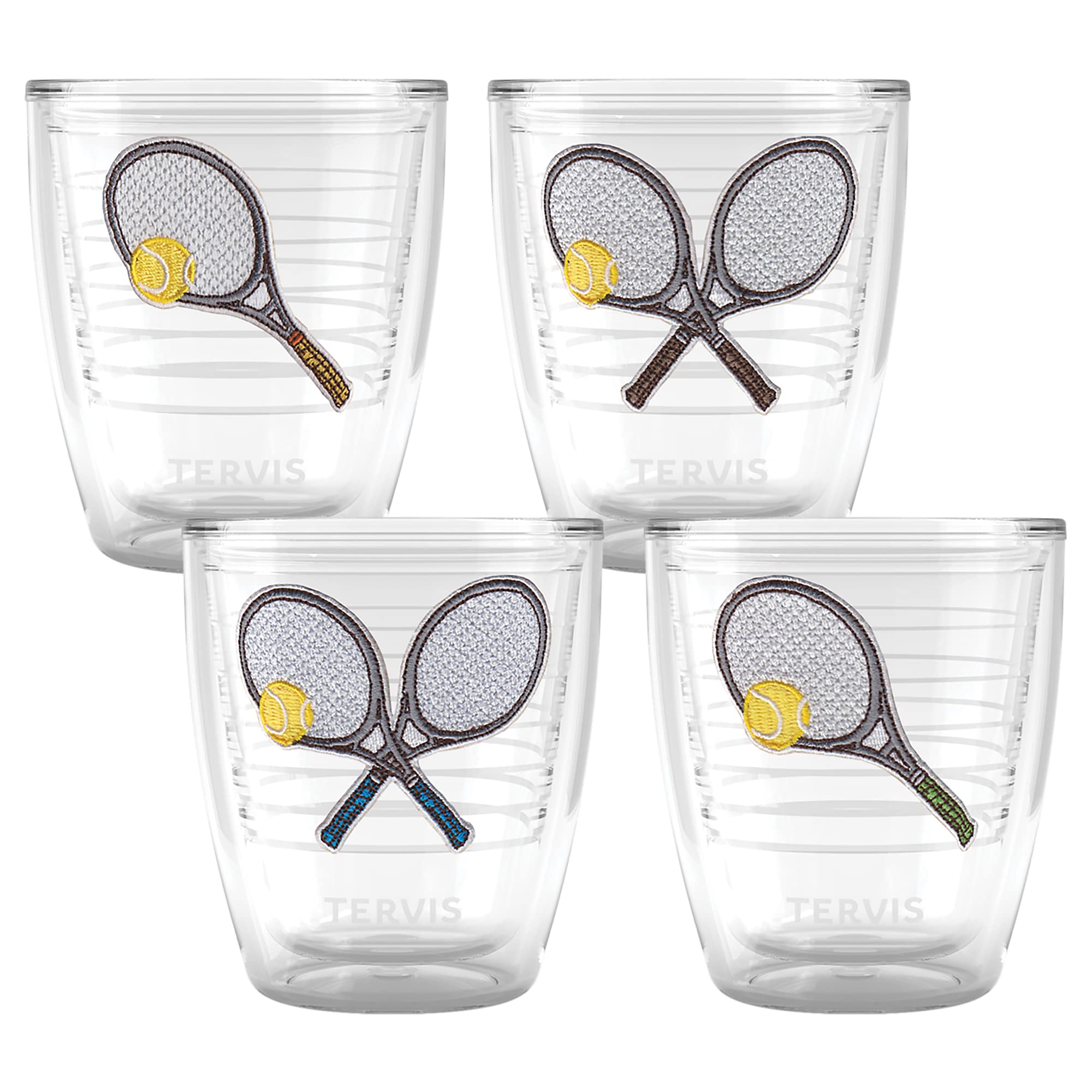 Tervis Tennis Clay Court Collection Made in USA Double Walled Insulated Tumbler Travel Cup Keeps Drinks Cold & Hot, 12oz - 4pk, 