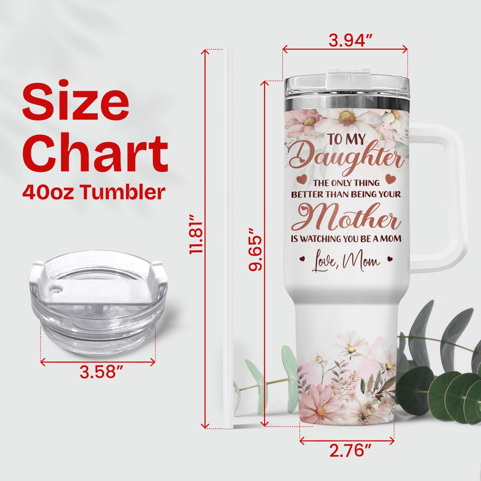 34HD Mother and Daughter Tumbler with Handle & Straw, 40oz Stainless Steel Vacuum Insulated Expecting Mom Mug with Lid, Birthday