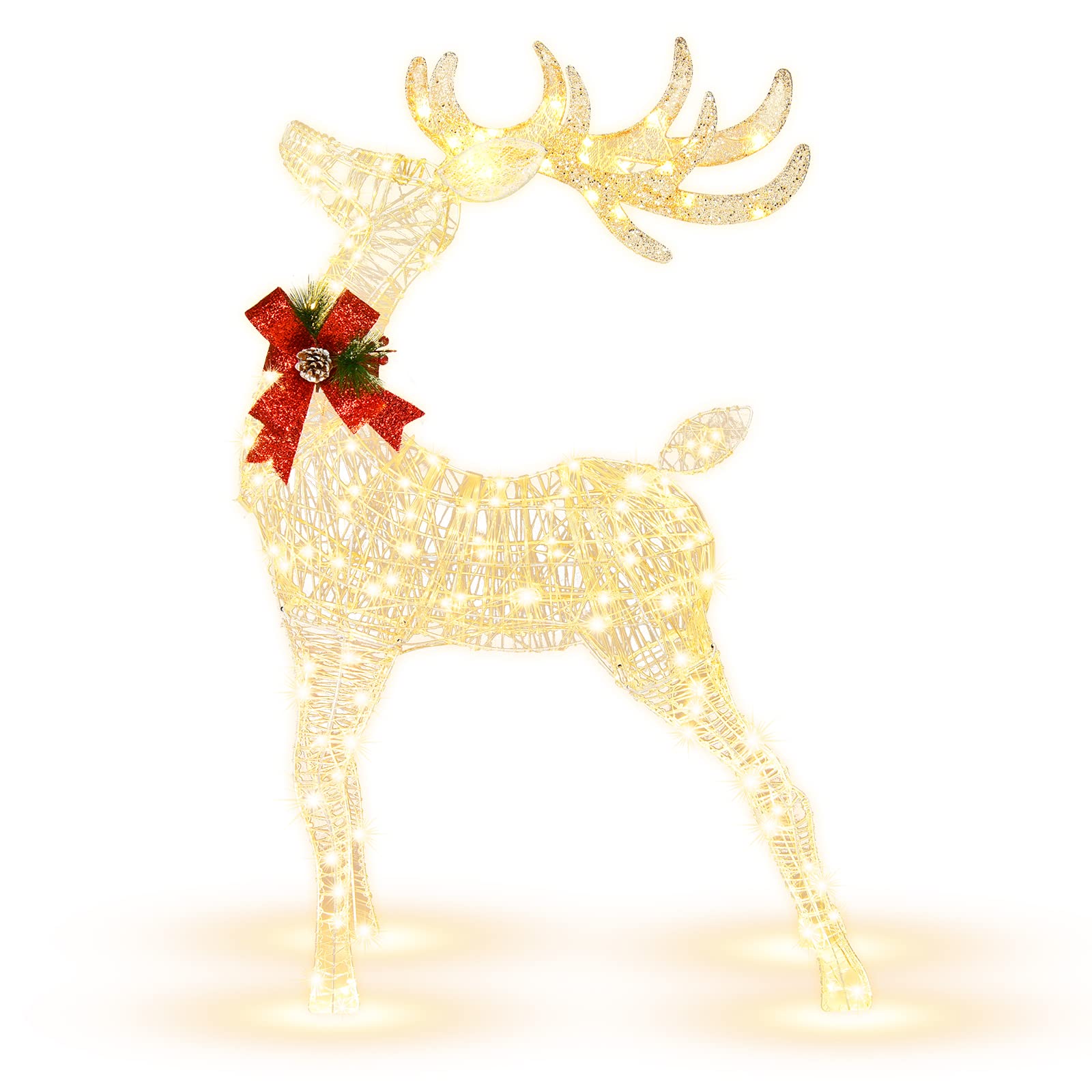 Tangkula 4.4 FT Christmas Lighted Reindeer, Outdoor Yard Christmas Decorations with 120 LED Lights, Artificial Xmas D  cor with 