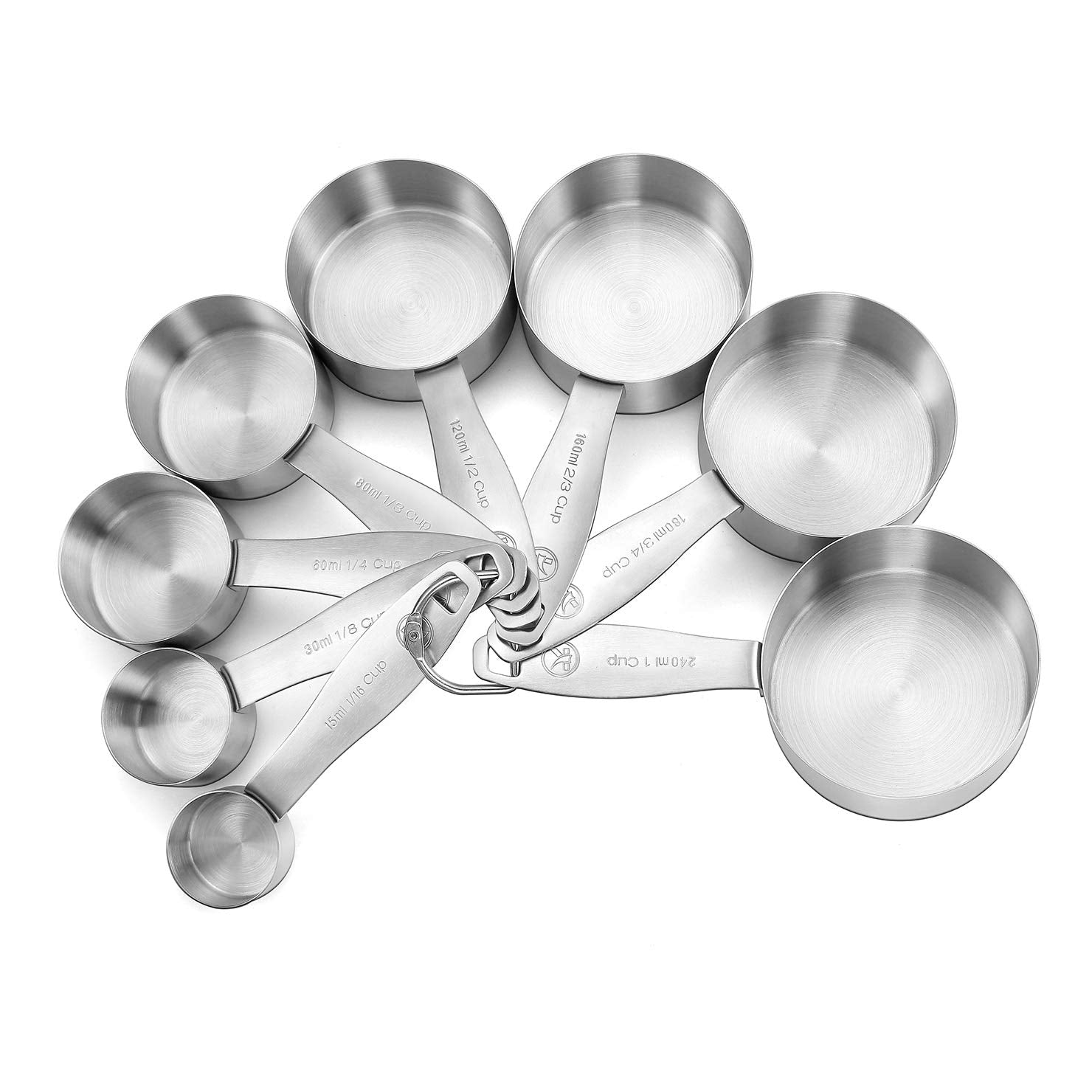 Stainless Steel Measuring Cups, 8 Piece Heavy Duty Measuring Cups Set In 18/8 Steel With Ergonomic Handle