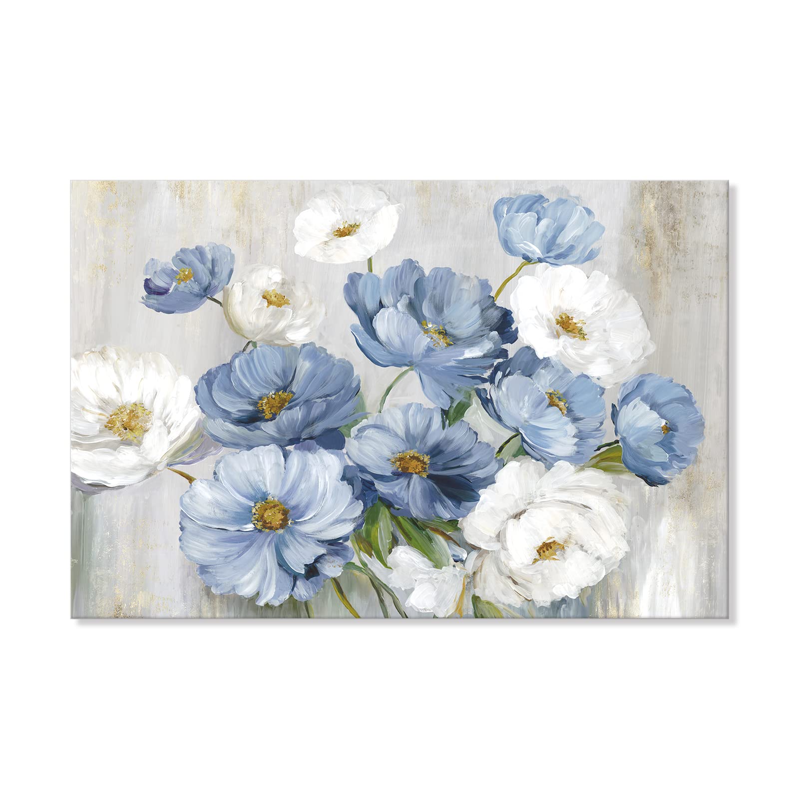 Goldfoilart Blue Flower Picture Wall Decor White Floral Wall Art For Living Room Canvas Modern Bathroom Paintings Large Framed A