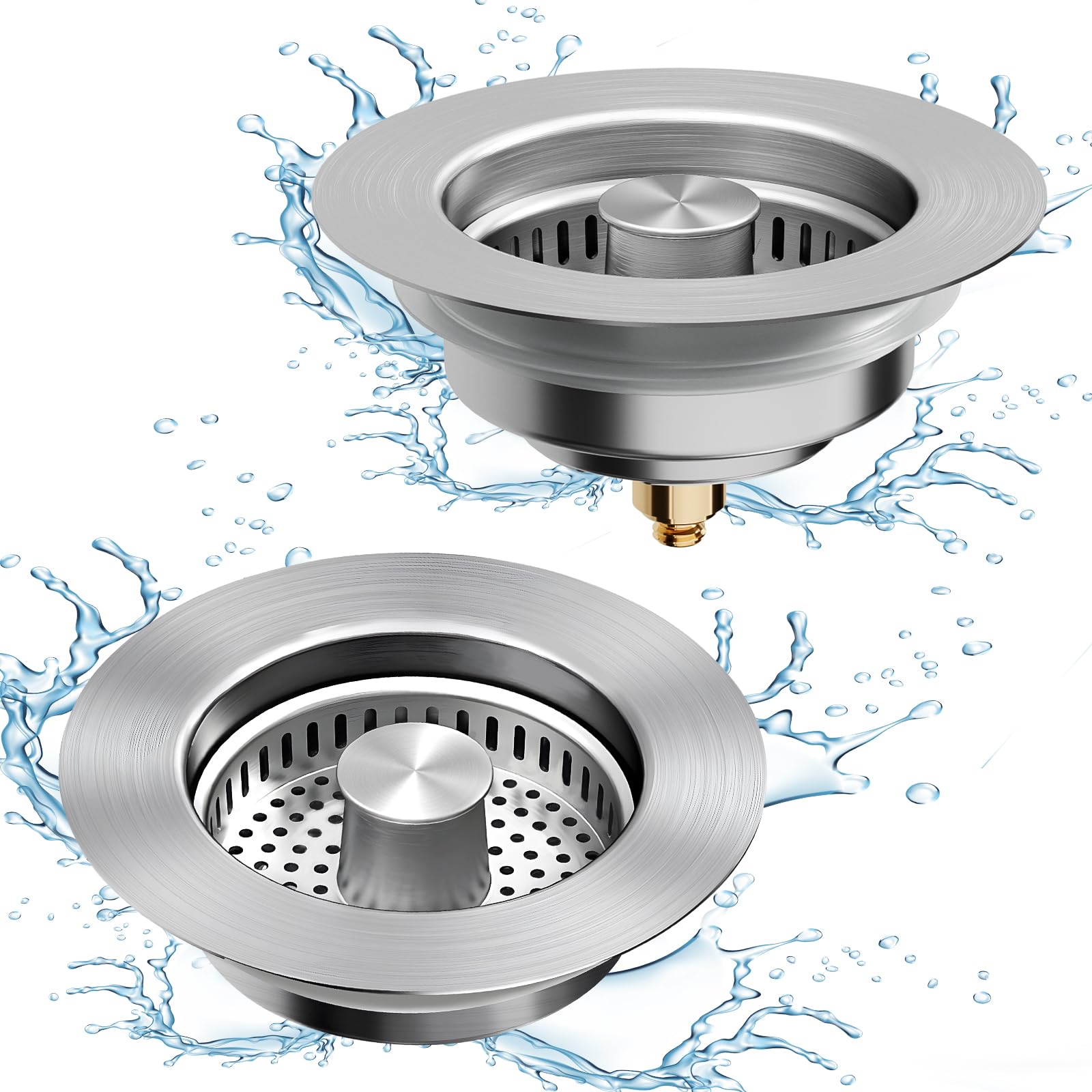 Kitchen Sink Drain Strainer, 3 In 1 All Stainless Steel Sink Strainer, Pop Up Sink Stopper With Copper Bounce Core, Anti-Clog Fo