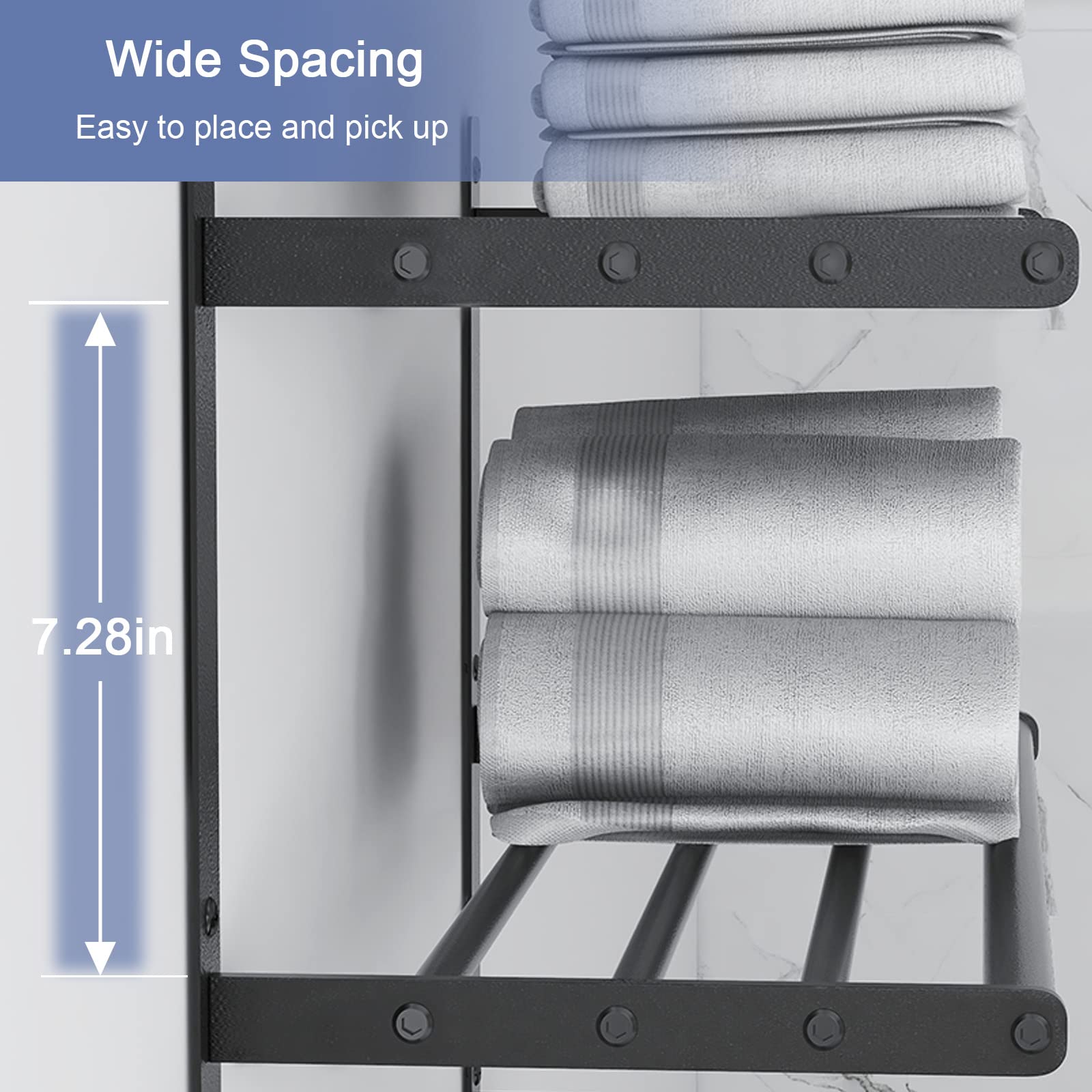 Bethom Hotel Towel Rack With Tower Bars, Towel Shelf For Bathroom Wall Mounted 3-Tier, 24 Inch Bathroom Towel Shelf With Towel B