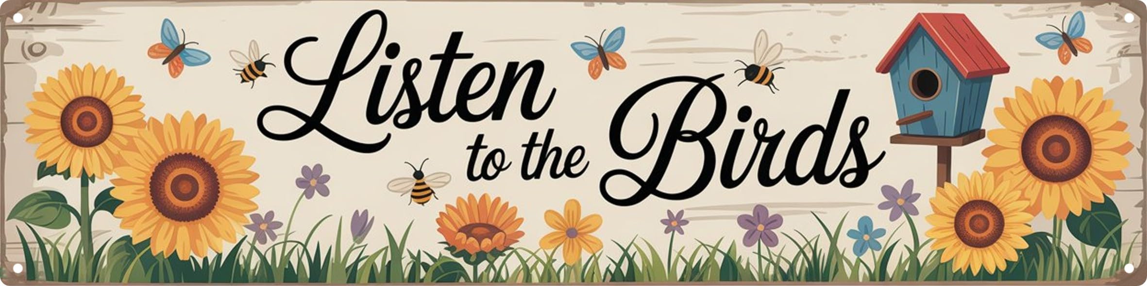 AWISZZZ Listen to the Birds Metal Sign 4x16in Nature Plaque for Garden Yard Wall Decor Outdoor Meditation Gift