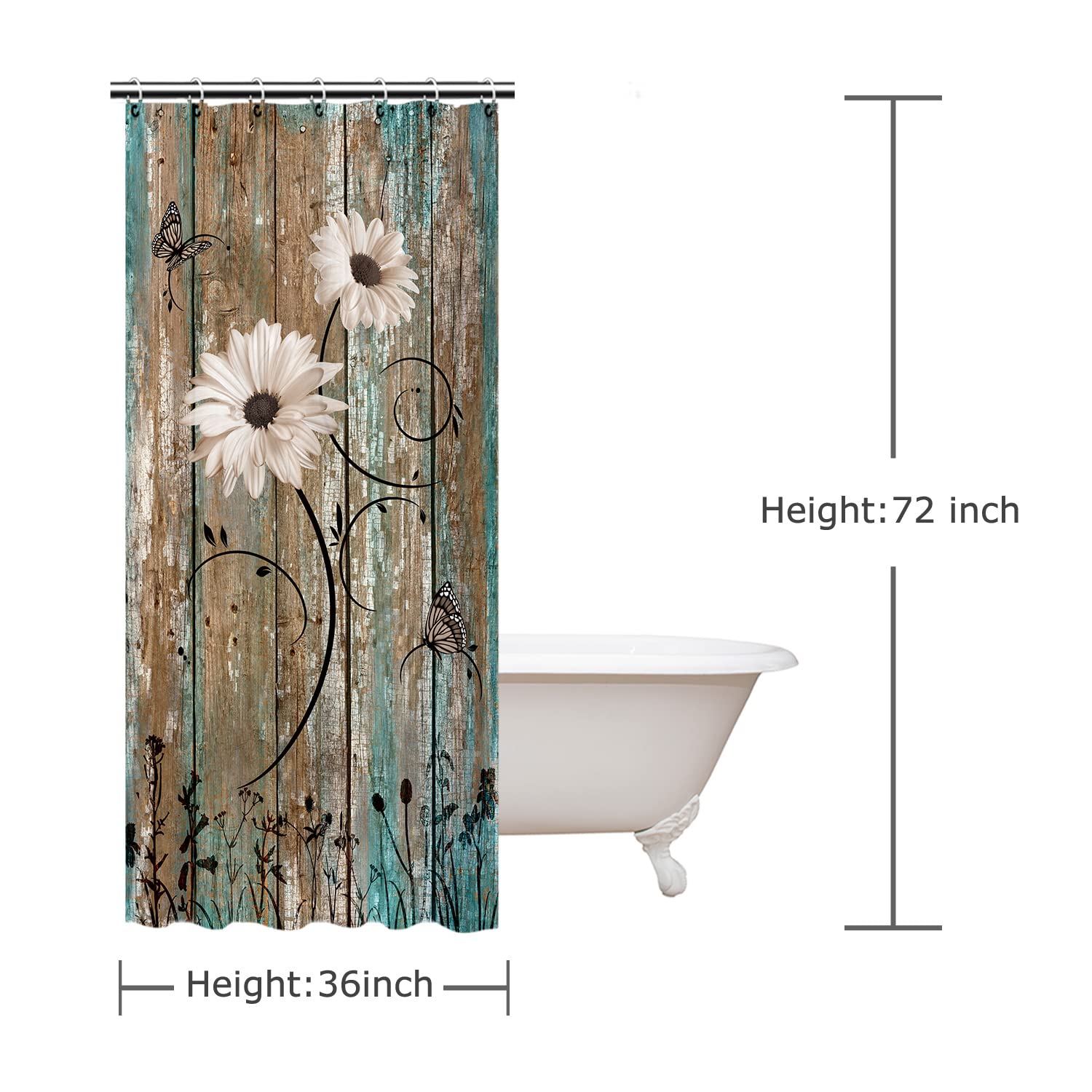 Rosielily Stall Shower Curtain, Small Shower Curtain 36 X 72 Inches, Rustic Shower Curtain Set, Daisy Shower Curtai American Cou