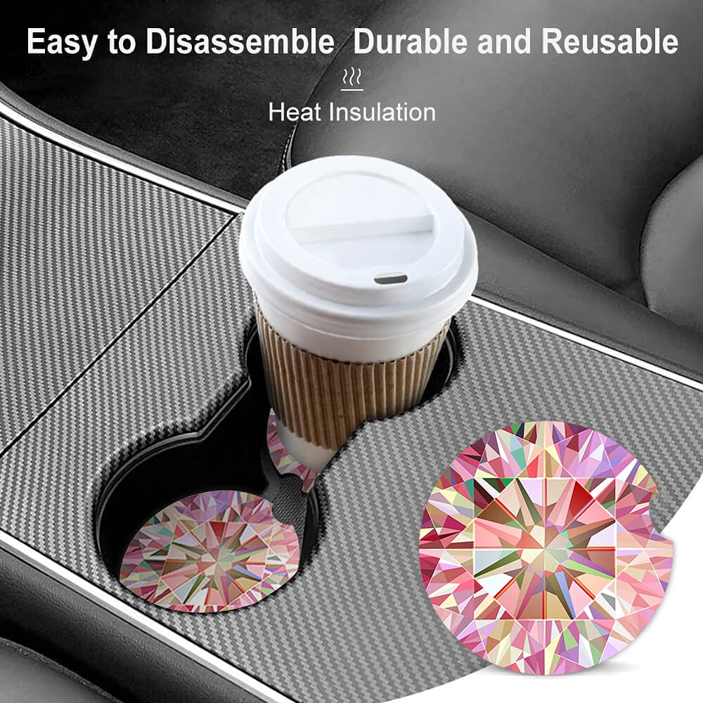 Pink Diamond Absorbent Cup Holders Car Coasters Ceramic Stone Drinks Coaster Set for Women Man 2.56''(2 Pack)
