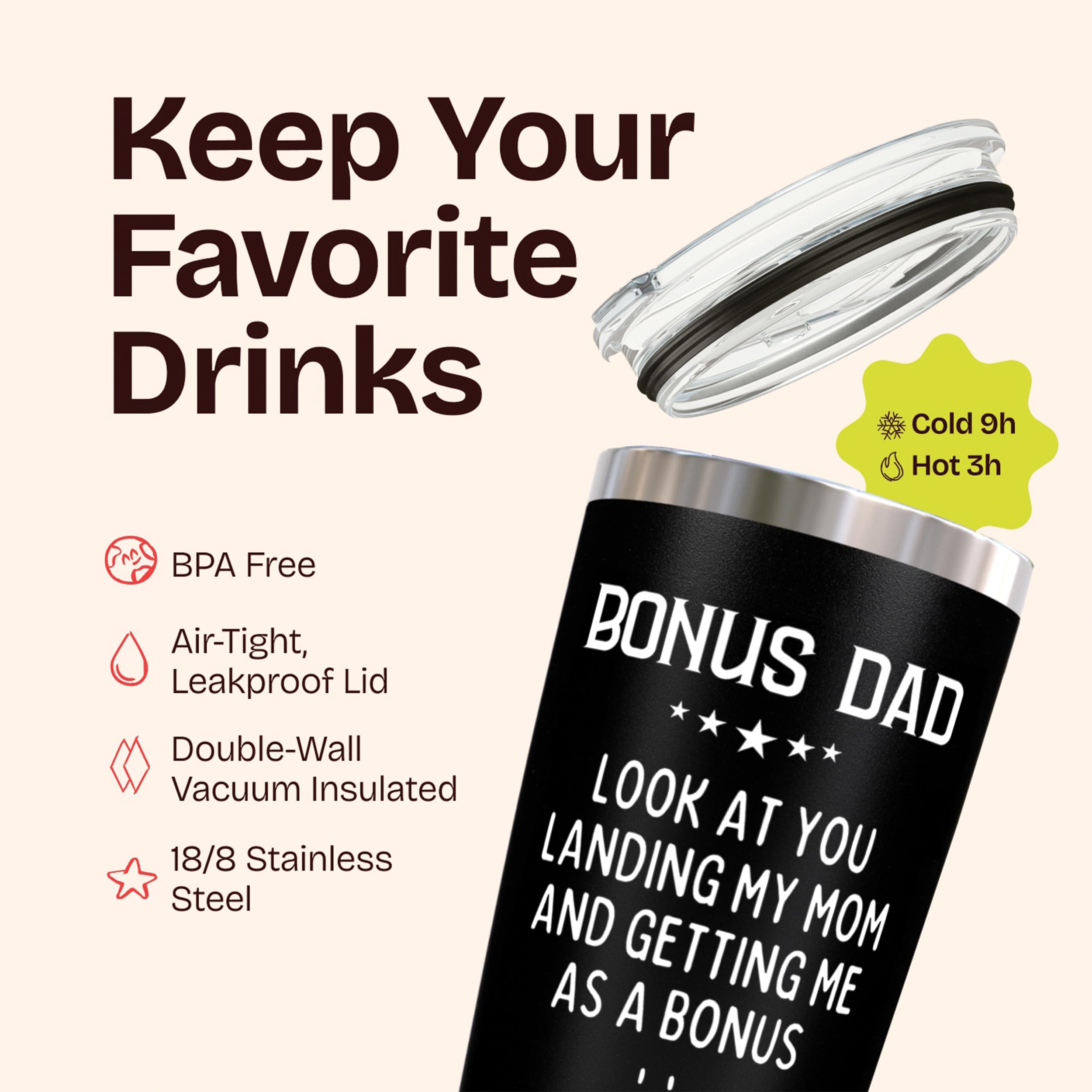 Bonus Dad Gifts from Daughter - Look At You Landing My Mom and Getting Me As a Bonus 20oz Black Tumbler - Stepdaughter Gift for