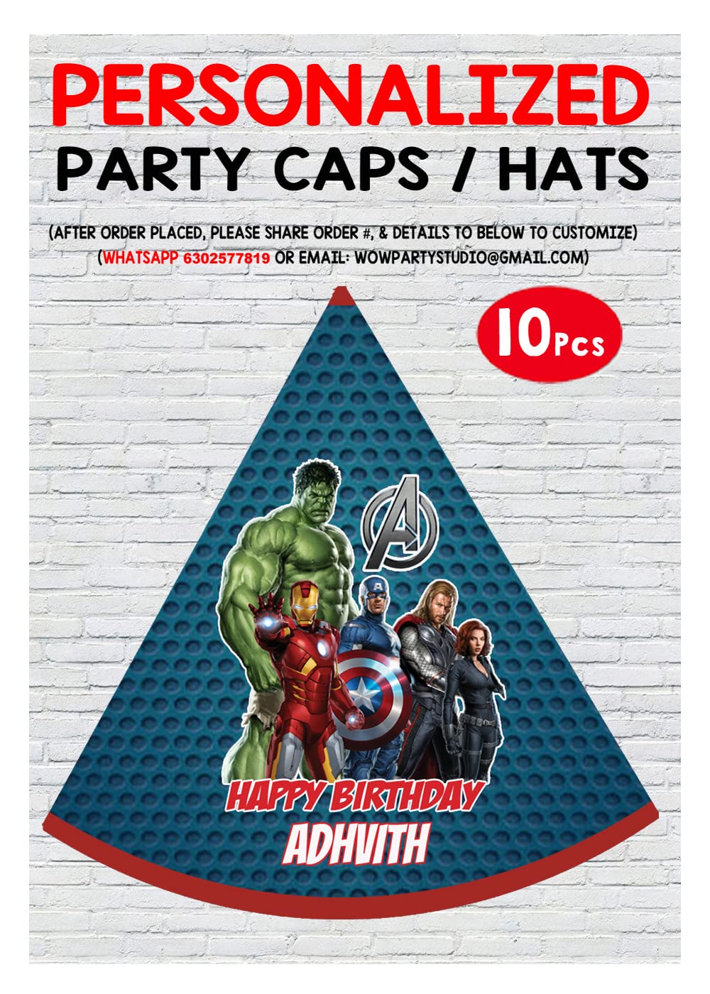 Wow Party Studio Personalised Avengers Super Heros Theme Happy Birthday Party Decorations Party Caps/Hats With Birthday Boy/Girl