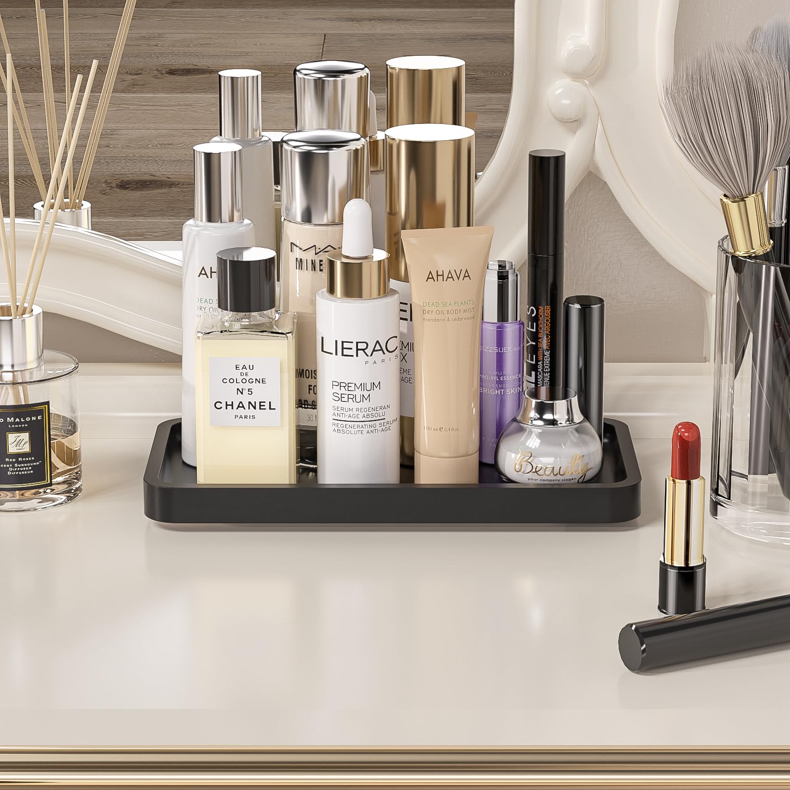 Weenson Vanity Tray, Bathroom Tray For Makeup, Perfume, Jewelry Soap Dispenser, Decorative Tray For Candle, Keys, Small Black Tr