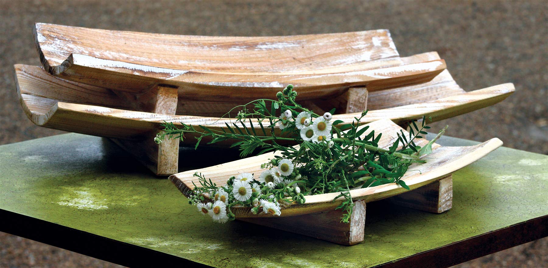 SET OF THREE RECTANGLE CURVED WOODEN BOWLS