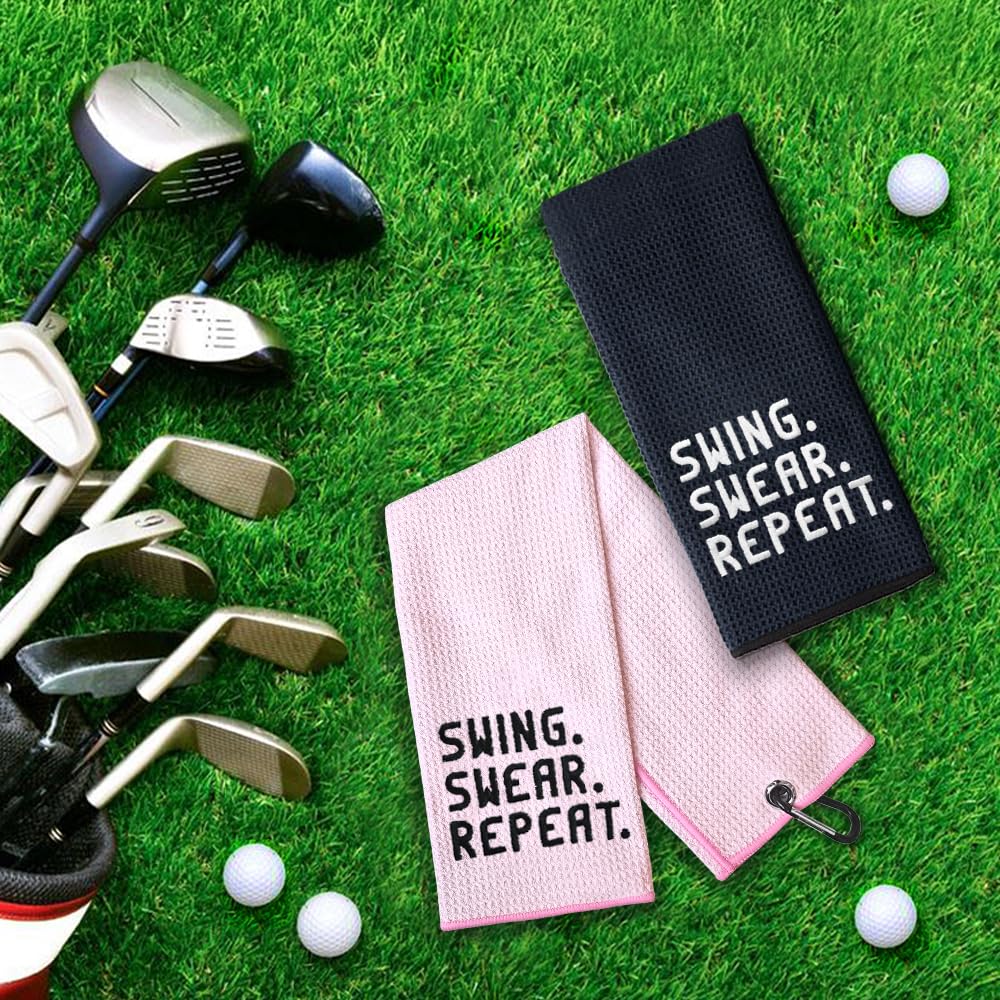 DYJYBMY Swing Swear Repeat Funny Embroidered Golf Towel Set, Wedding Anniversary Towel Gifts, Valentine s Day Birthday Gifts for