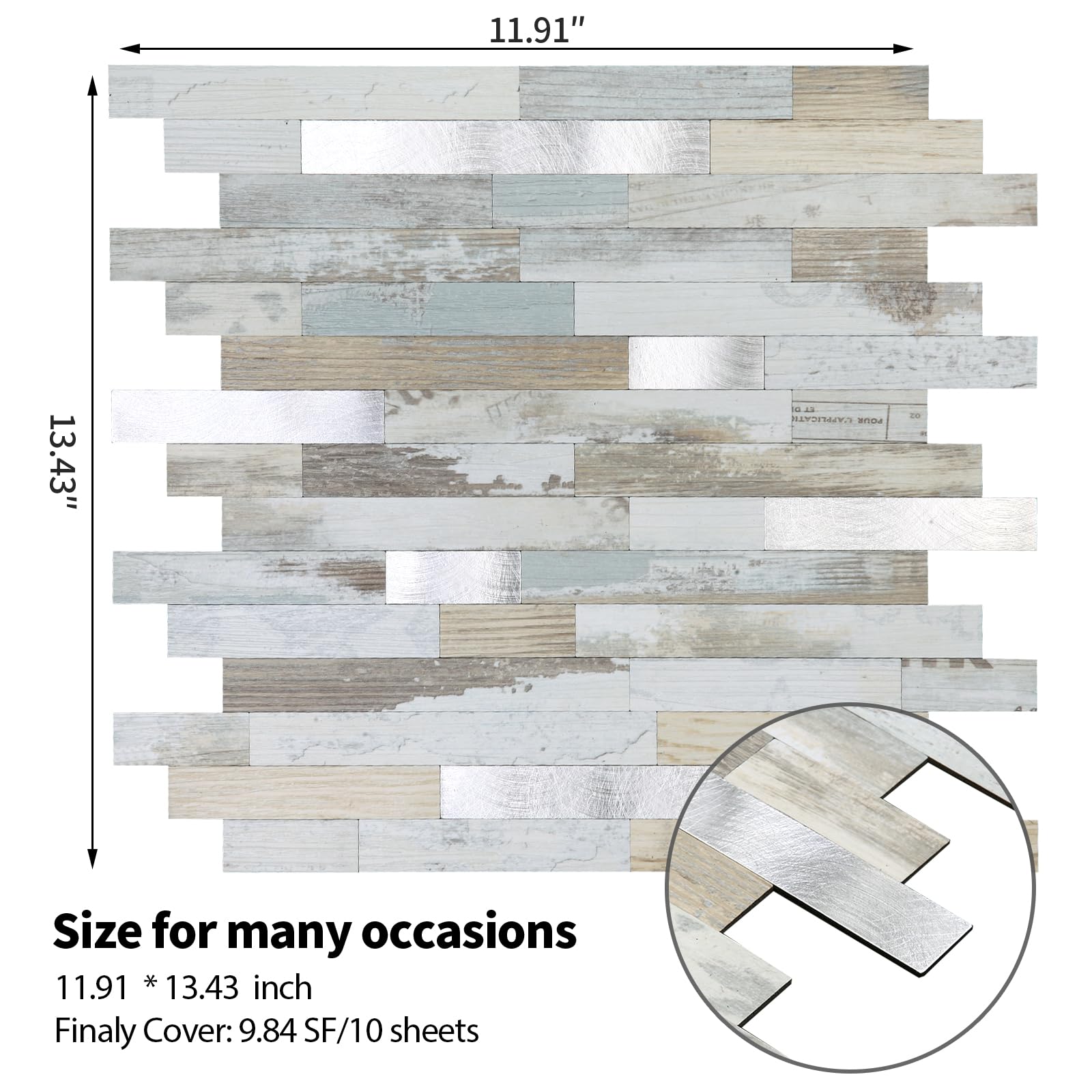 Yipscazo 1 Sheet Peel and Stick Stone Metal Tile Backsplash, Stick on Tiles for Backsplash Kitchen, Bathroom, Laundry Room, Camp