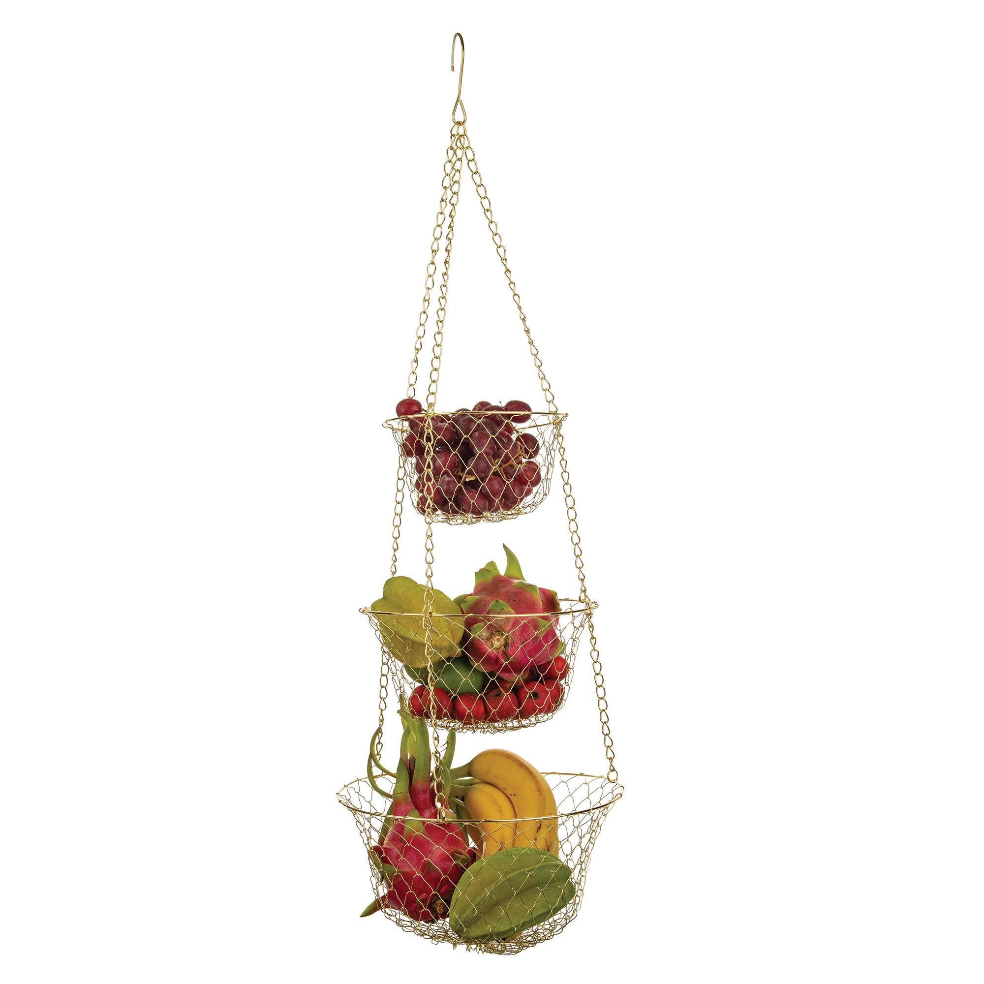 Fox Run Gold 3-Tier Kitchen Hanging Fruit Basket, 32-Inches