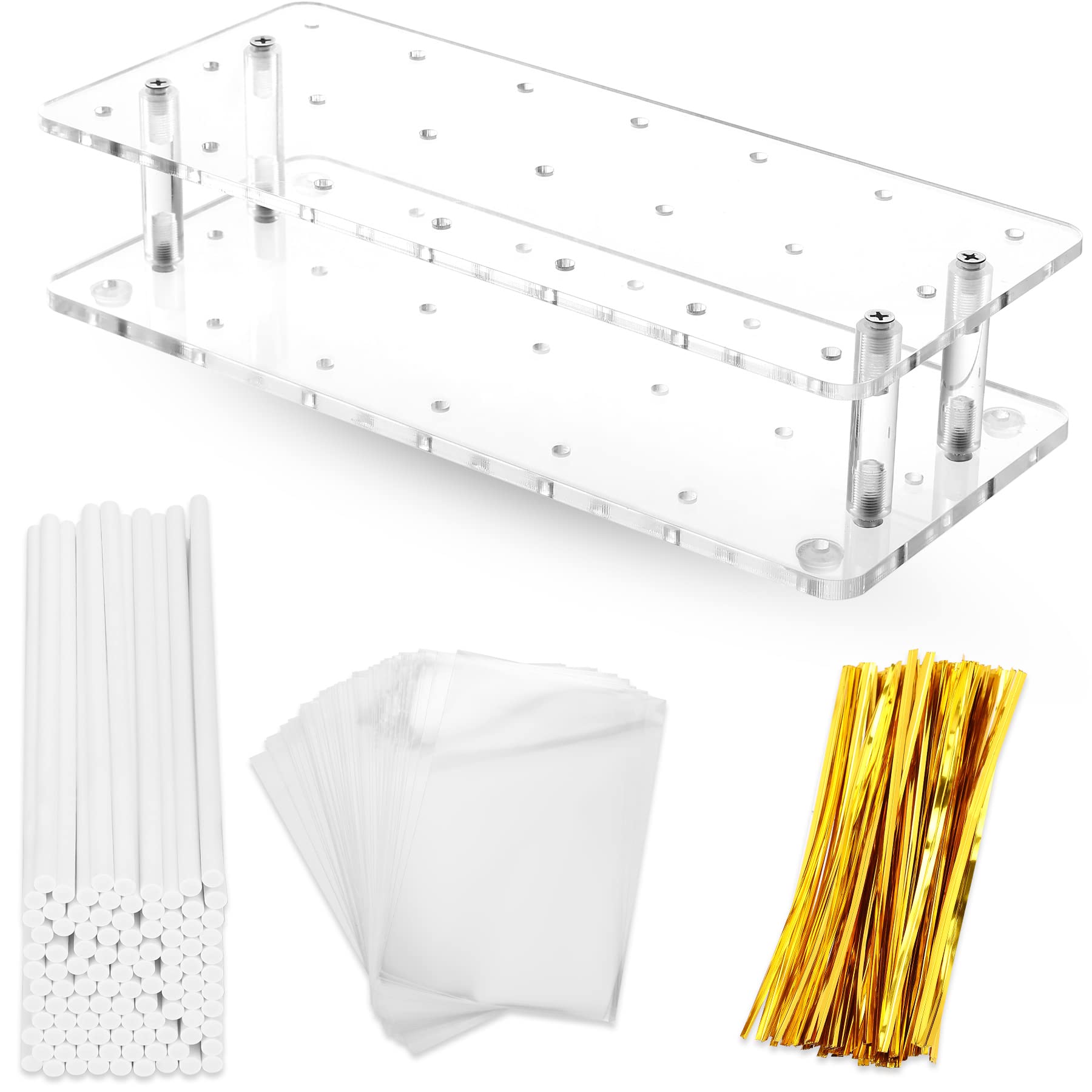 Goabroa Cake Pop Stand, 21 Holes Clear Acrylic Cake Pop Kit With 300 Pcs Cake Pop Sticks And Wrappers, Cake Pop Making Accessori