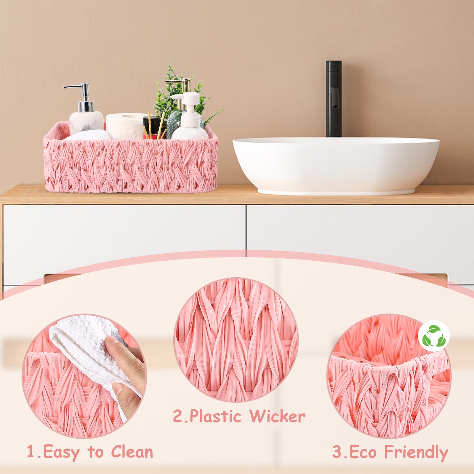 Xlhomo Bathroom Wicker Baskets Large For Shelves, Organizing, Waterproof Woven Storage With Handle For Toilet Shelf Baskets, Lau
