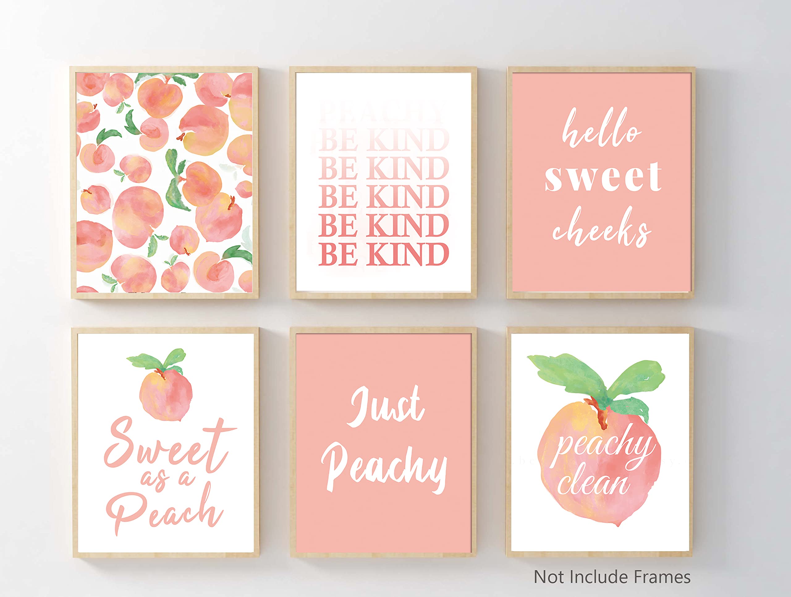 Xuoiaynb Watercolor Pink Peach Art Print- Sweet Peach Fruit With Inspirational Quote Canvas Wall Art-(8   X 10   X 6 Pcs, Unfram