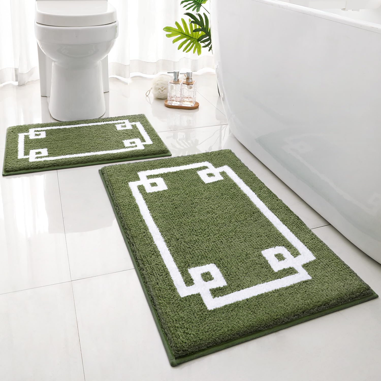 Homeideas Bathroom Rugs Sets 2 Piece, Soft And Water Absorbent Microfiber Carpet, Non-Slip Washable Bath Mats (20''X32''+16''X24