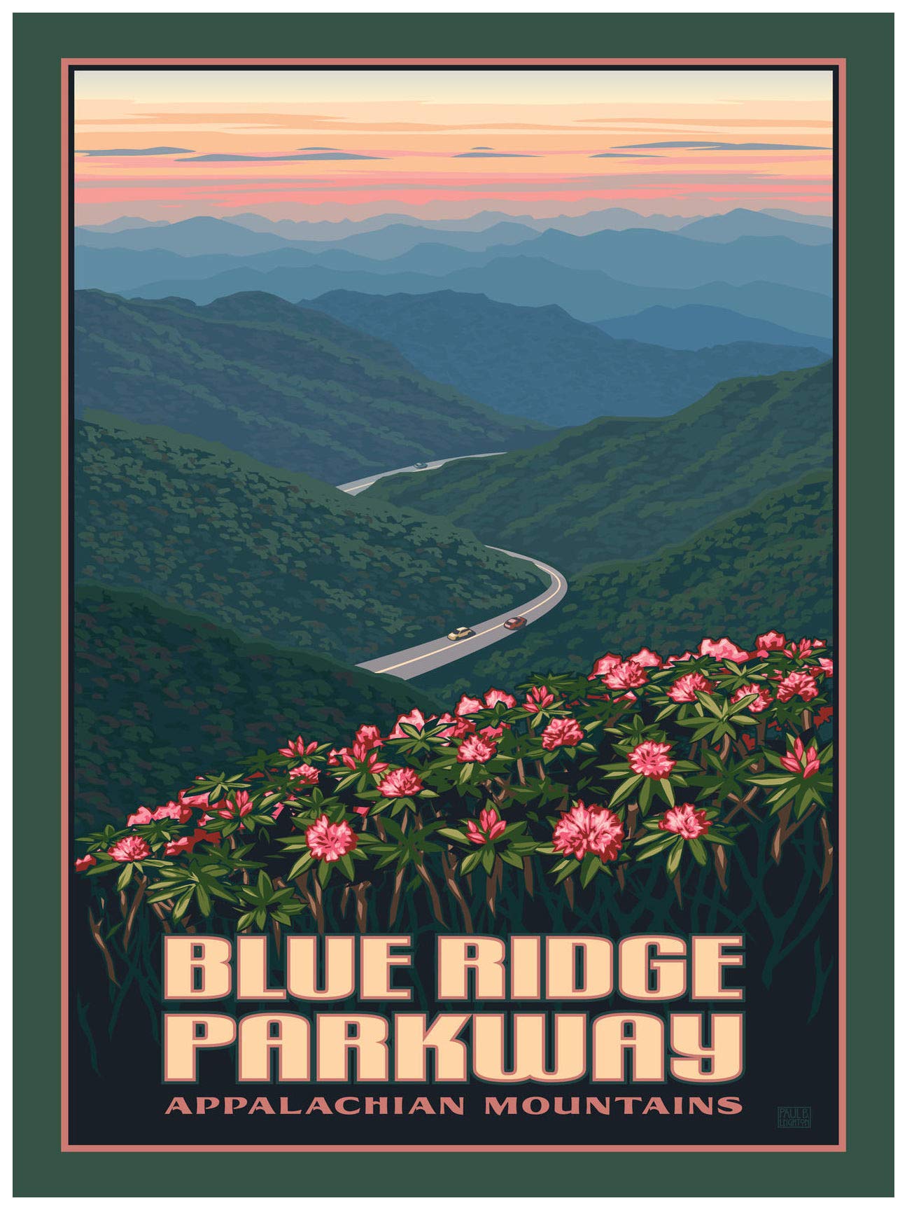 Blue Ridge Parkway Appalachian Mountains Giclee Art Print Poster From Travel Artwork By Artist Paul Leighton 18'' X 24''