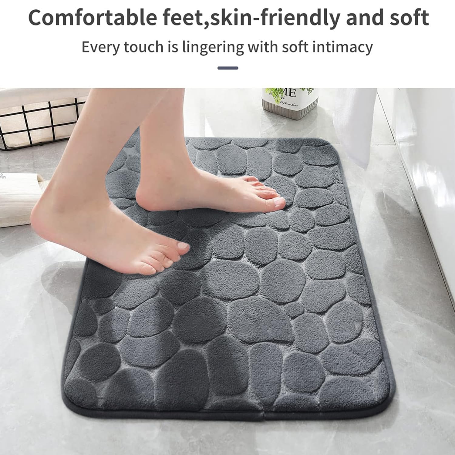 Yihouse Memory Foam Cobblestone Rugs Super Water Absorbent Bath Mats For Bathroom Machine Washable Bath Rugs(20X32,Dark Gray)