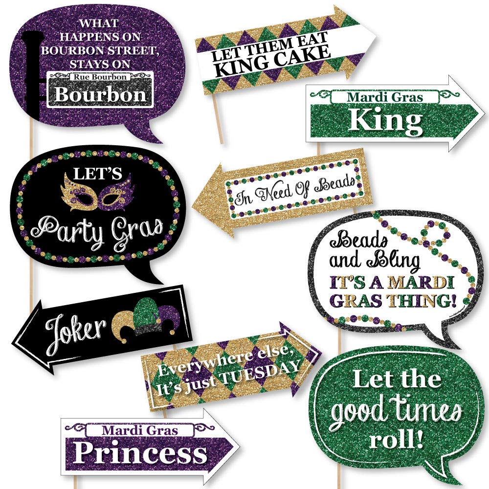 Big Dot Of Happiness Funny Mardi Gras - Photo Booth Props Kit 10 Piece