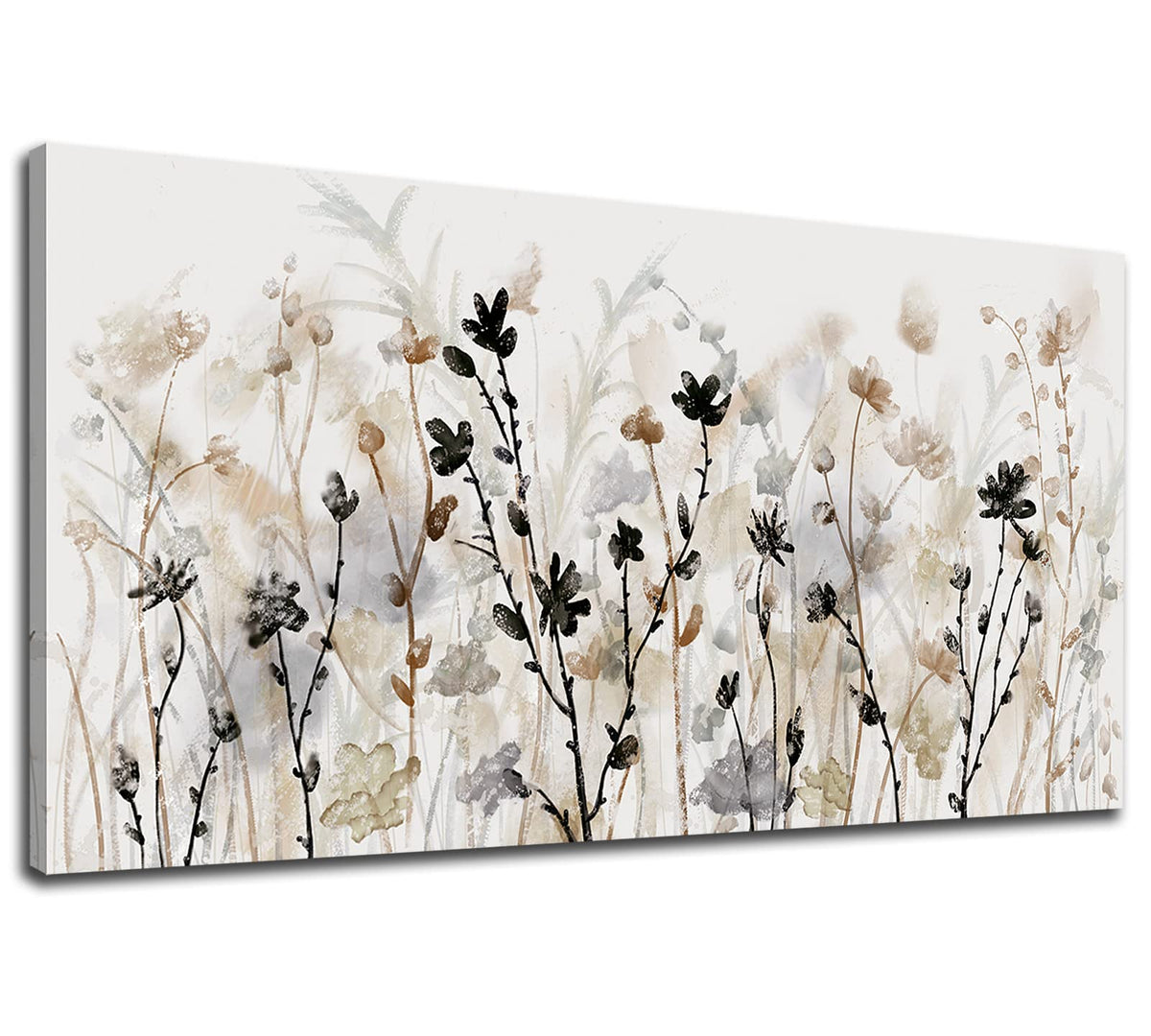 Abstract Floral Canvas Wall Art Grey Cream White Grass Flowers Canvas Pictures Modern Landscape Painting Botanic Artwork For Liv