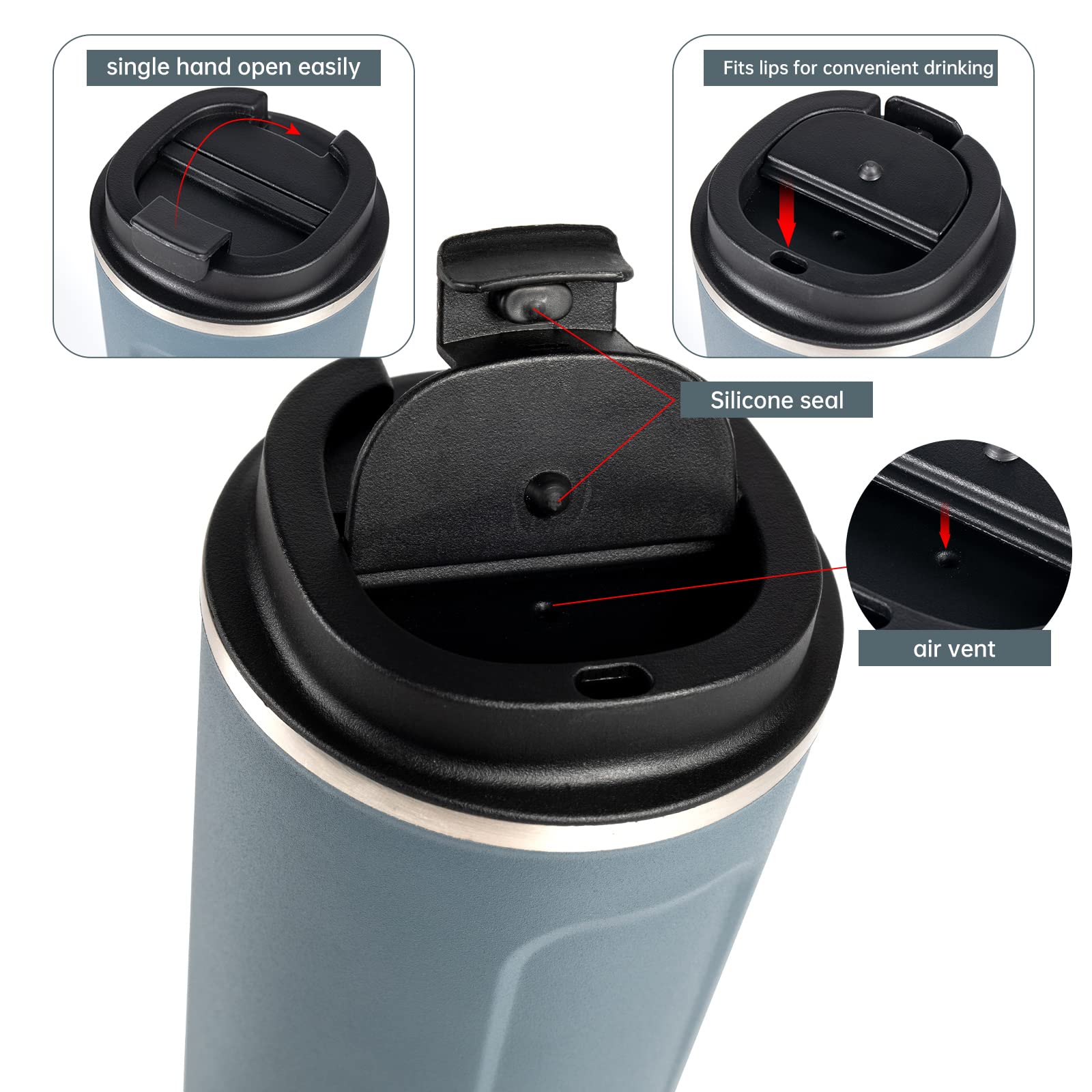 Travel Coffee Mug, 17Oz Insulated Tumbler With Lid Spill Proof, Leakproof Stainless Steel Vacuum Cups For Iced / Hot Coffee Gift