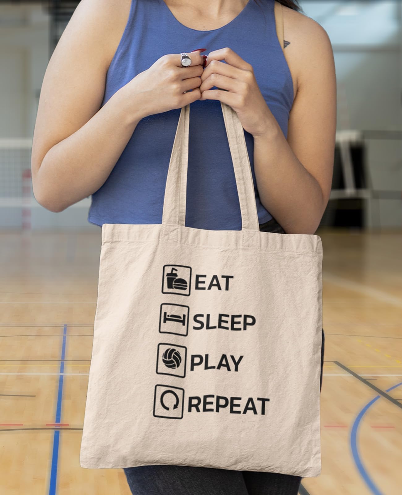 Canvas Tote Bag For Women Volleyball Lovers Reusable Bag For Shopping Tote Bag Volleball Repeat