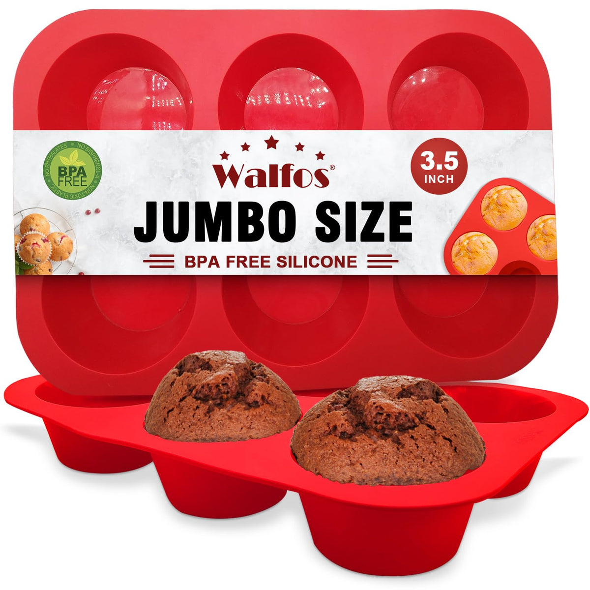 Walfos Silicone Texas Muffin Pan Set- 6 Cup Jumbo Silicone Cupcake Pan, Non-Stick Silicone, Just Pop Out! Perfect For Egg Muffin